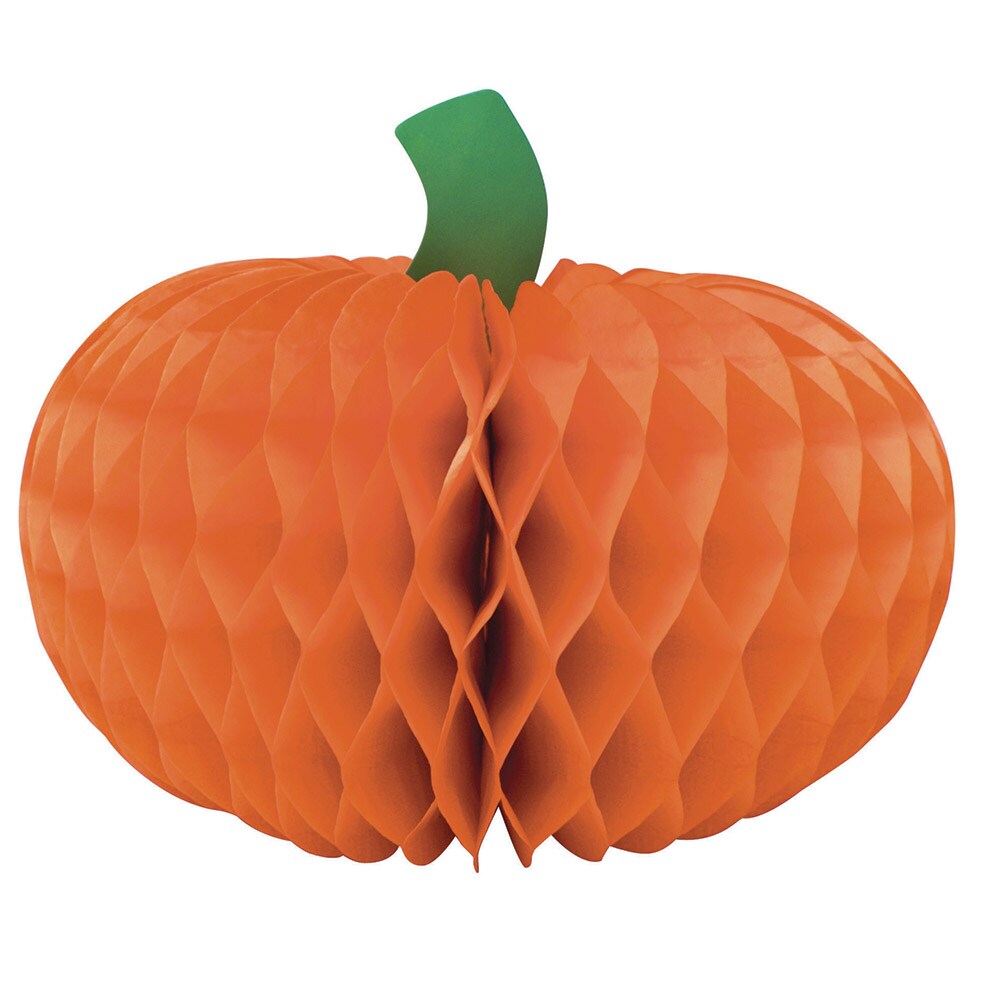 Party Central Club Pack of 12 Orange and Green Harvest Honeycomb Pumpkin Centerpieces 6&#x22;
