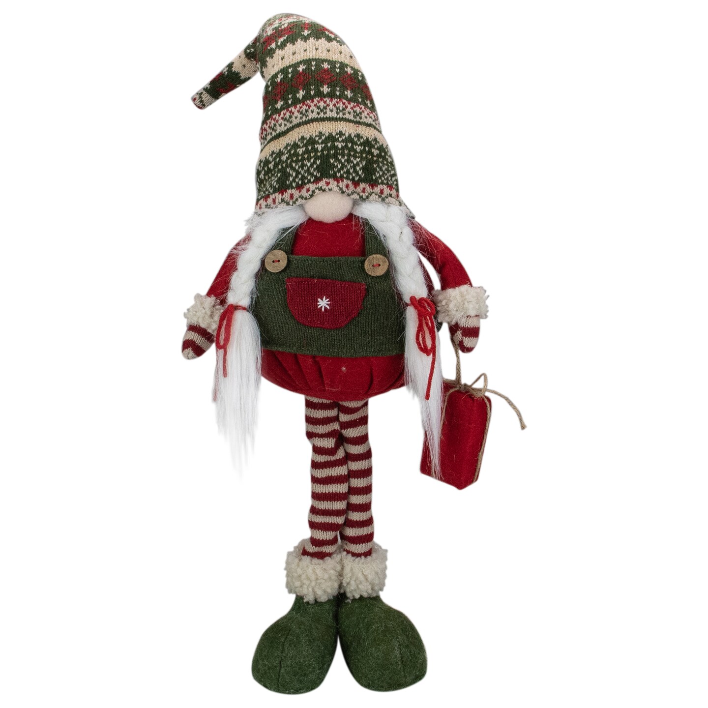Northlight Fair Isle Standing Gnome Girl Christmas Figure - 28" - Red and Green