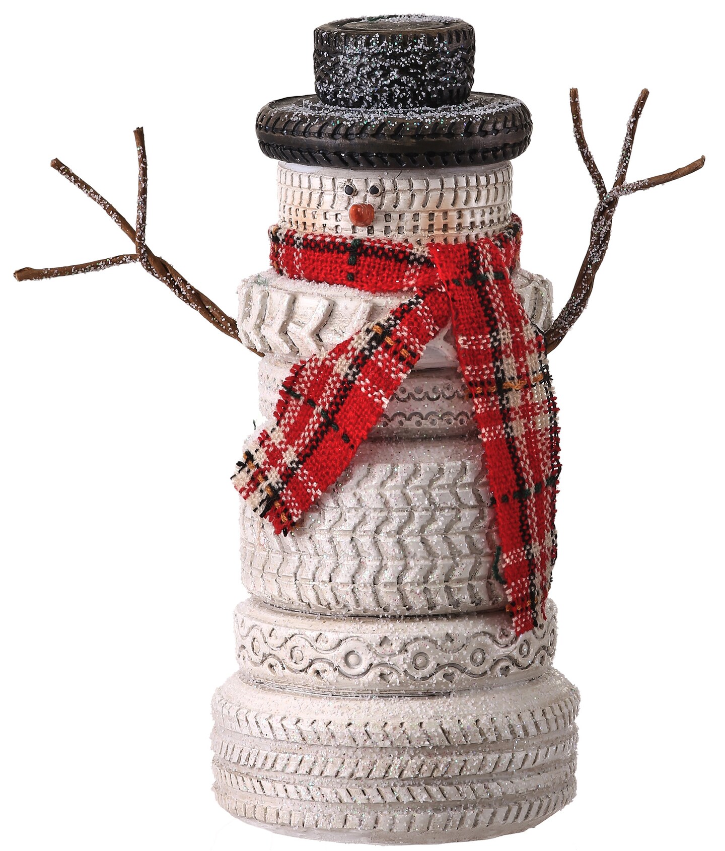 Contemporary Home Living 7.25&#x22; Red and White Country Tire Stack Snowman- Christmas Tabletop