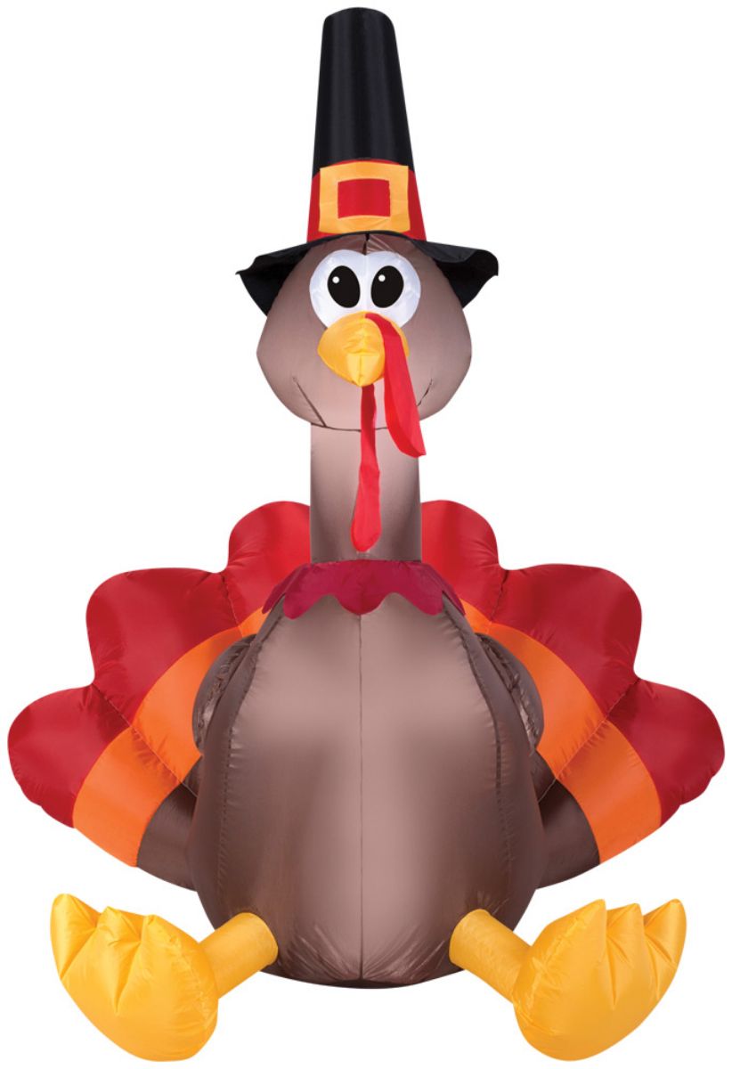 The Costume Center 60&#x22; Brown and Black Inflatable Happy Turkey Day Lights Up