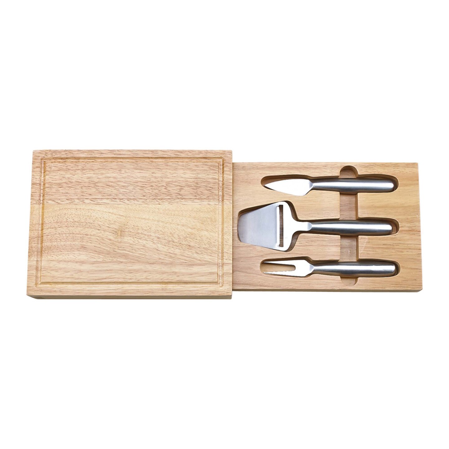 Contemporary Home Living 10.5" 4-Pc Rubber Wood Cutting Board and Cheese Tool Set