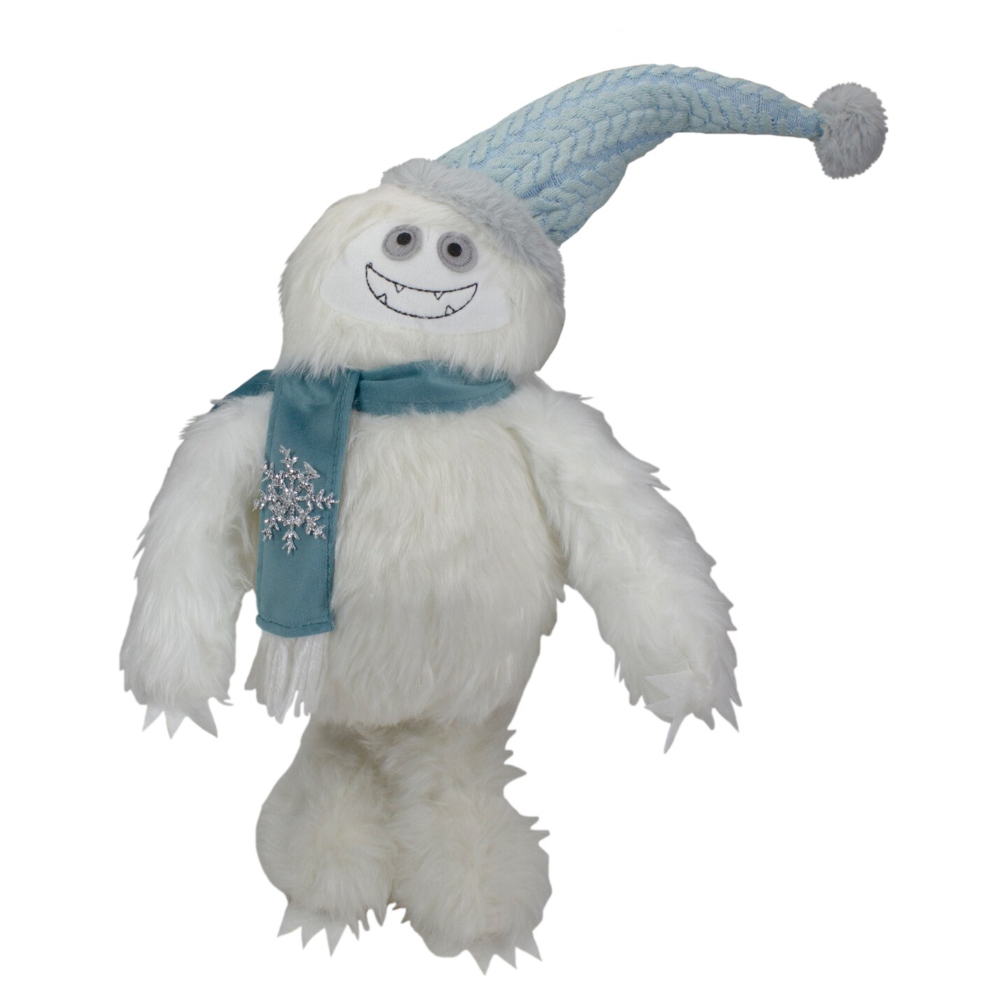 Northlight Plush Standing Yeti with Snowflake Scarf Christmas Figure - 23&#x22; - White and Blue