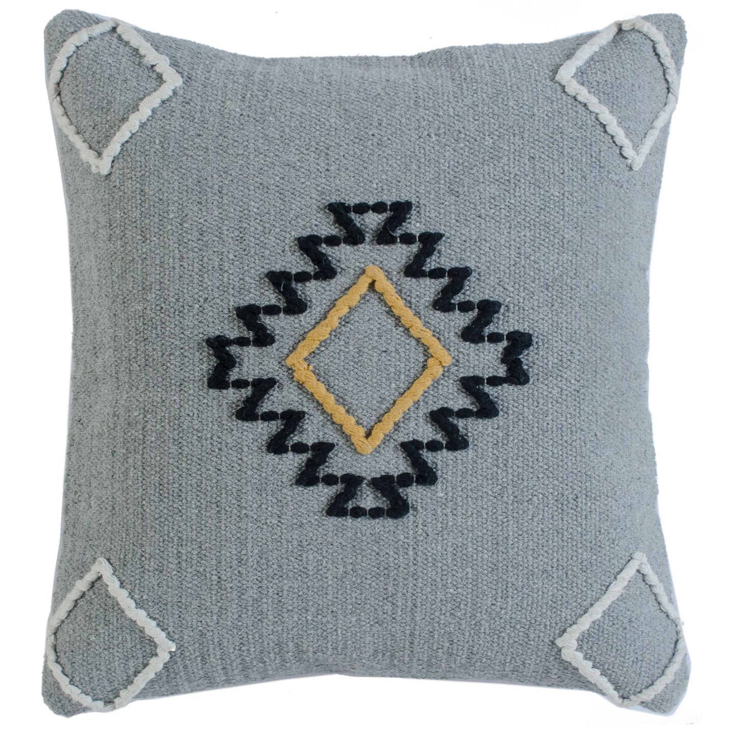 Laddha Home Designs 20&#x22; Gray and White Scandinavian Diamond Motif Square Throw Pillow