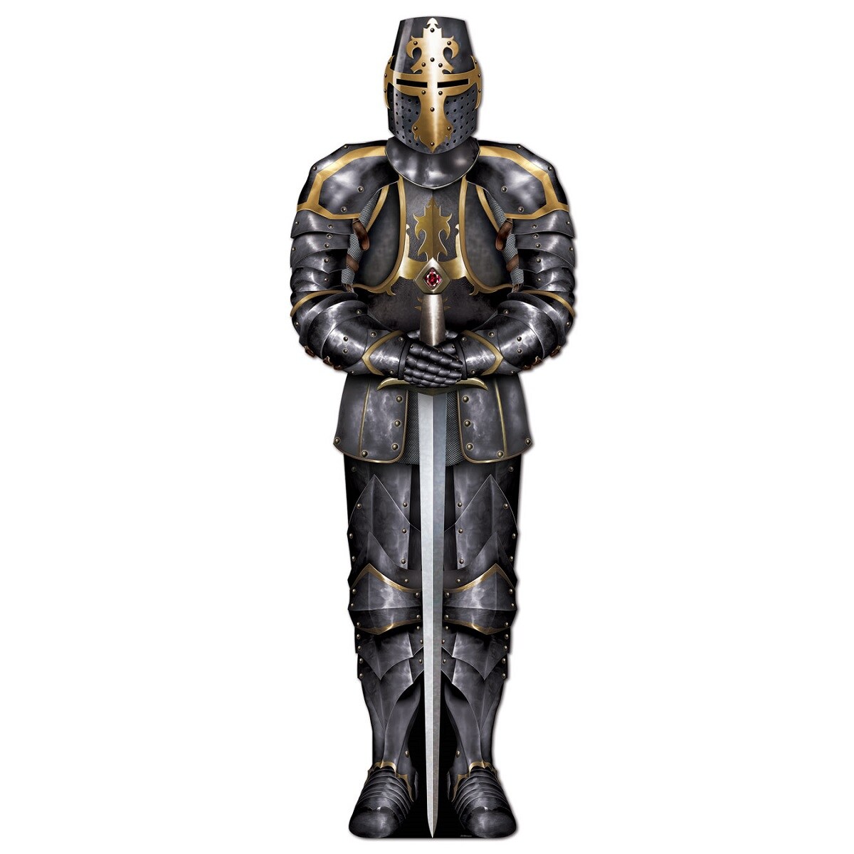 Party Central Club Pack of 12 Gray and Gold Medieval Themed Jointed Black Knight Party Decors 6&#x27;