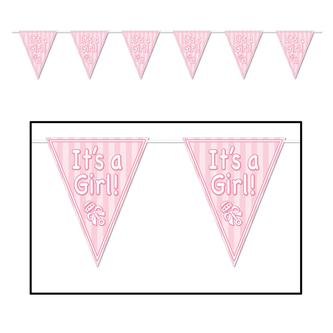 Party Central Club Pack of 12 Pink and White &#x22;It&#x27;s a Girl!&#x22; Baby Shower Party Hanging Banners 144&#x22;