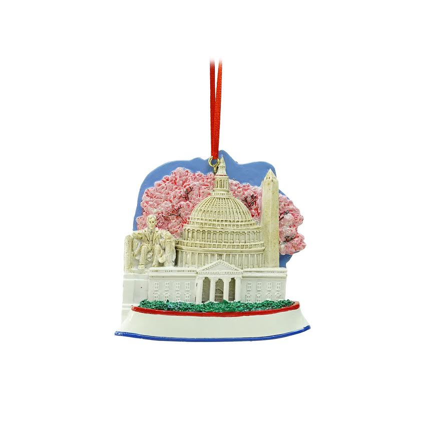 Kurt Adler 3.25" White and Pink Washington DC Monumental Scene Christmas Ornament