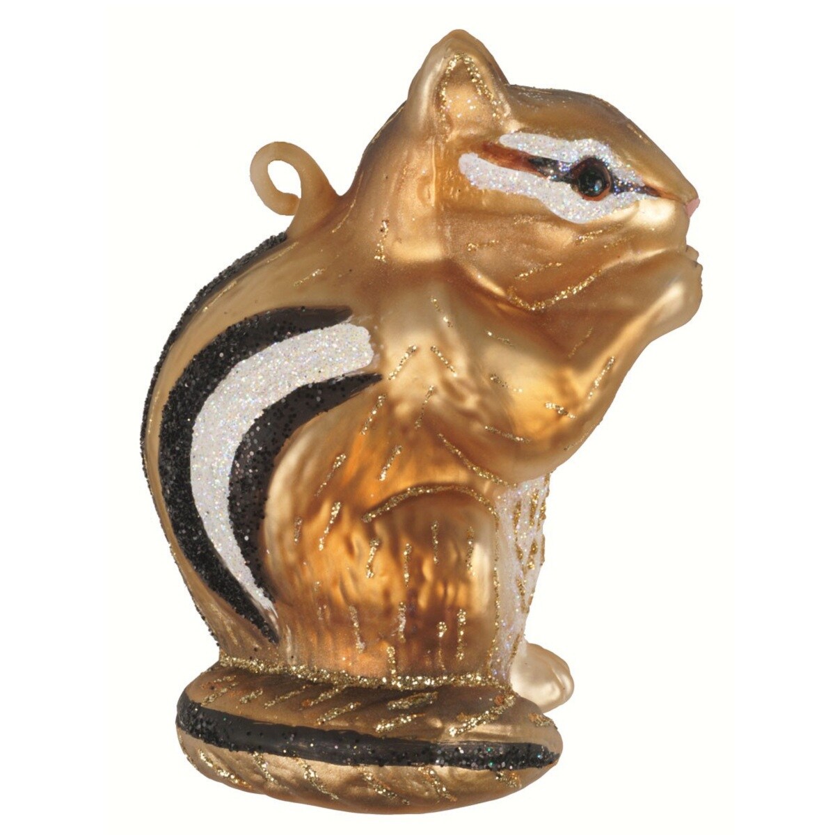 GC Home & Garden 3.5” Gold and White Chipmunk Hand Blown Glass Hanging  Figurine Ornament