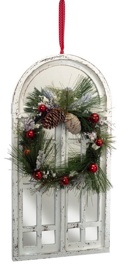 Melrose Pine Cone Artificial Wreath with Mirrored Window, Green 20-Inch