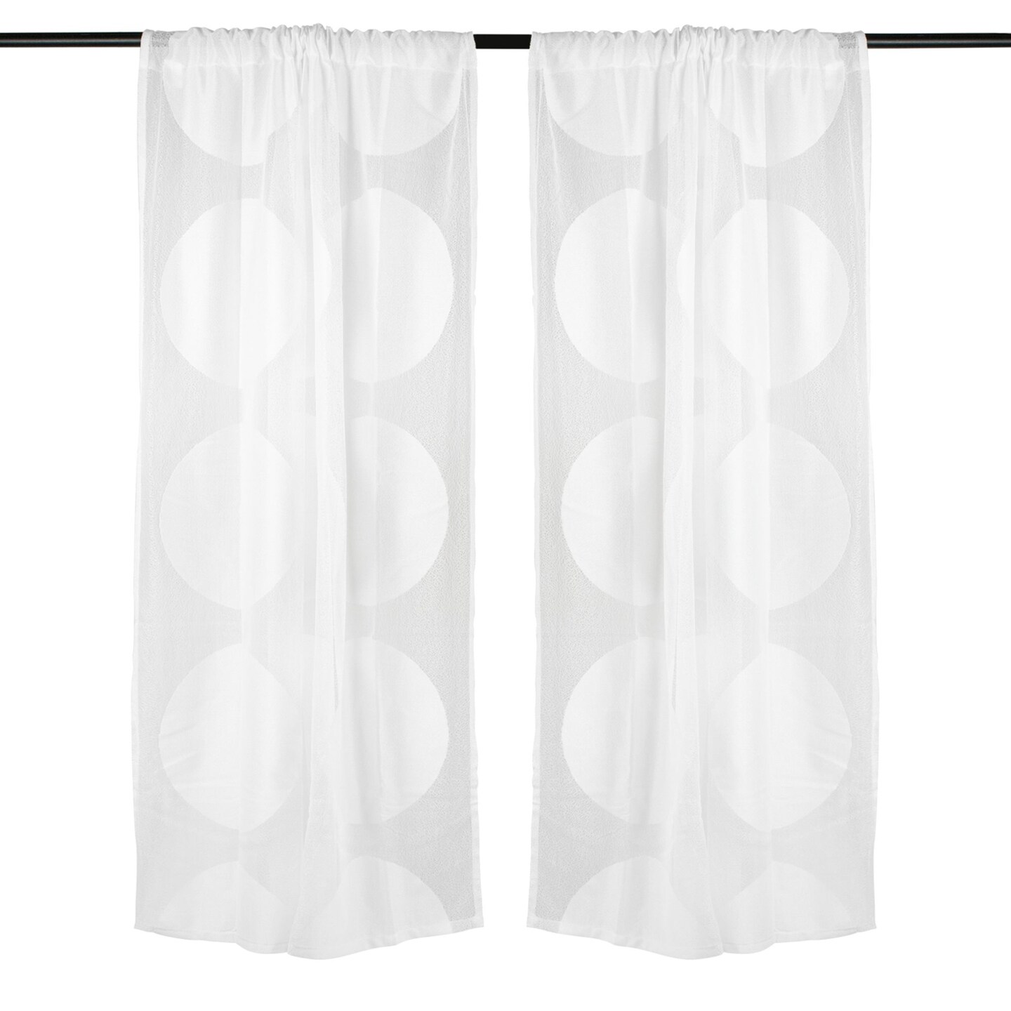 CC Home Furnishings White Circle Lace Patterned Decorative Rectangular Curtain 50" x 96"