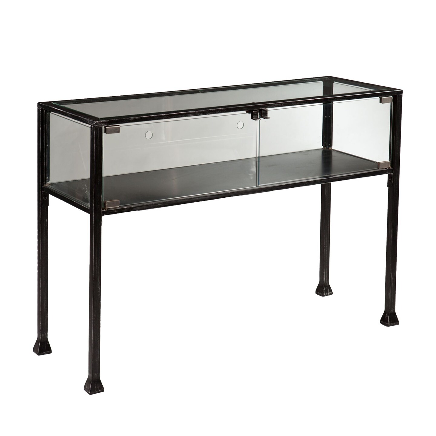 Southern Enterprises 42.5&#x22; Black and Clear Contemporary Terrarium Display Console Table