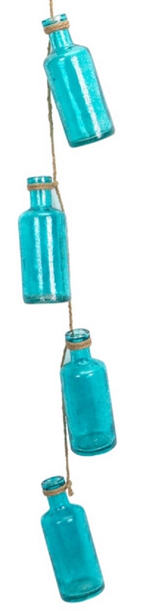 Melrose 31&#x22; Countryside Turquoise Blue Round Glass Bottles Hanging From Twine