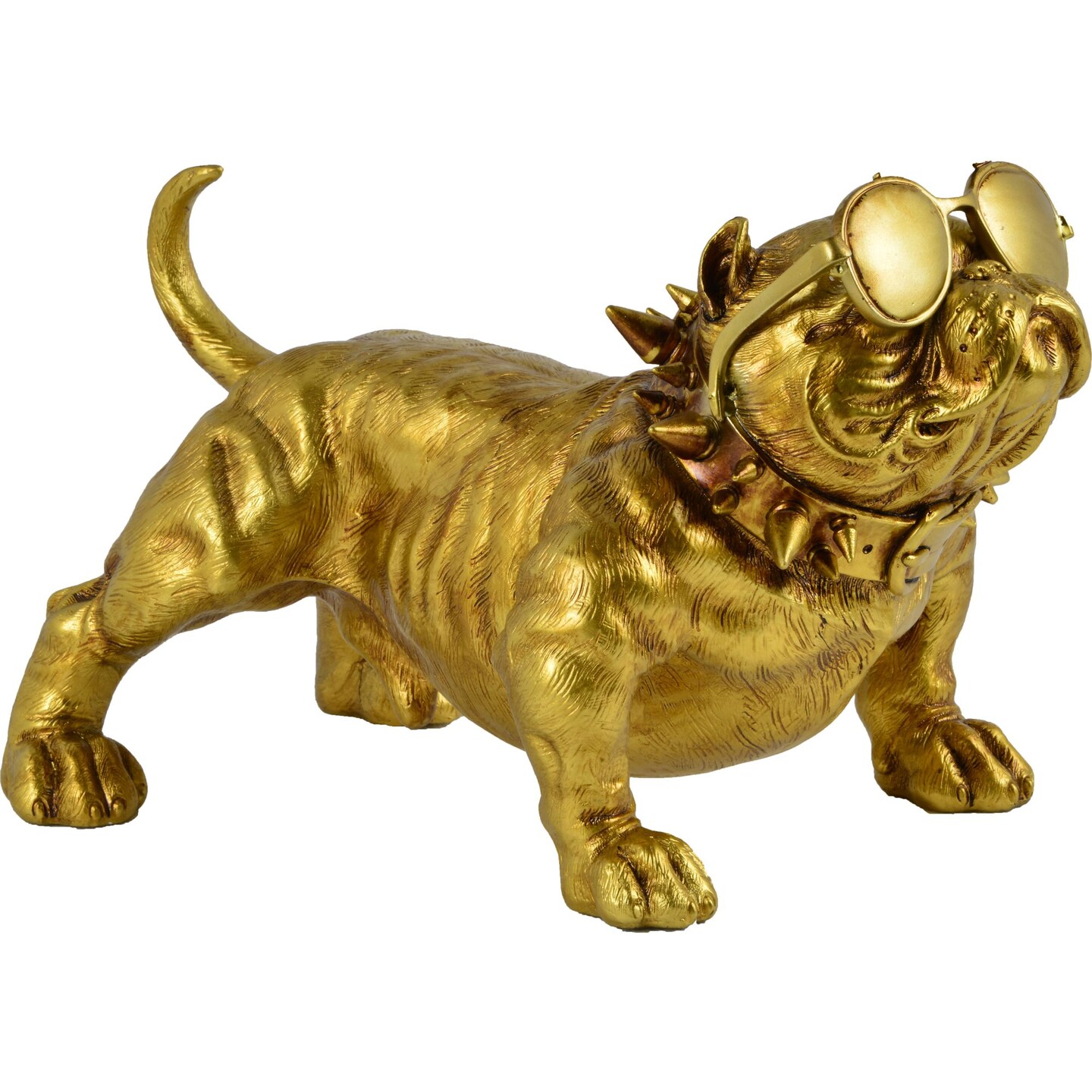 Signature Home Collection 16&#x22; Gold Spike Collared Standing Bulldog Statue