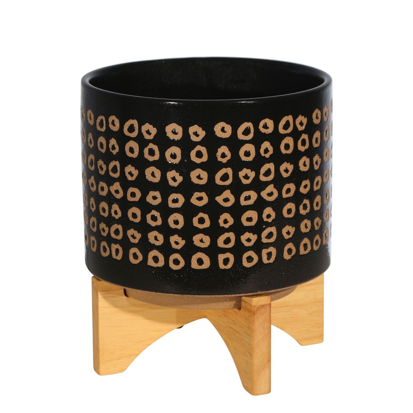 Kingston Living Hand Painted Ceramic Planter on Stand - 9.25&#x22; - Black and Brown