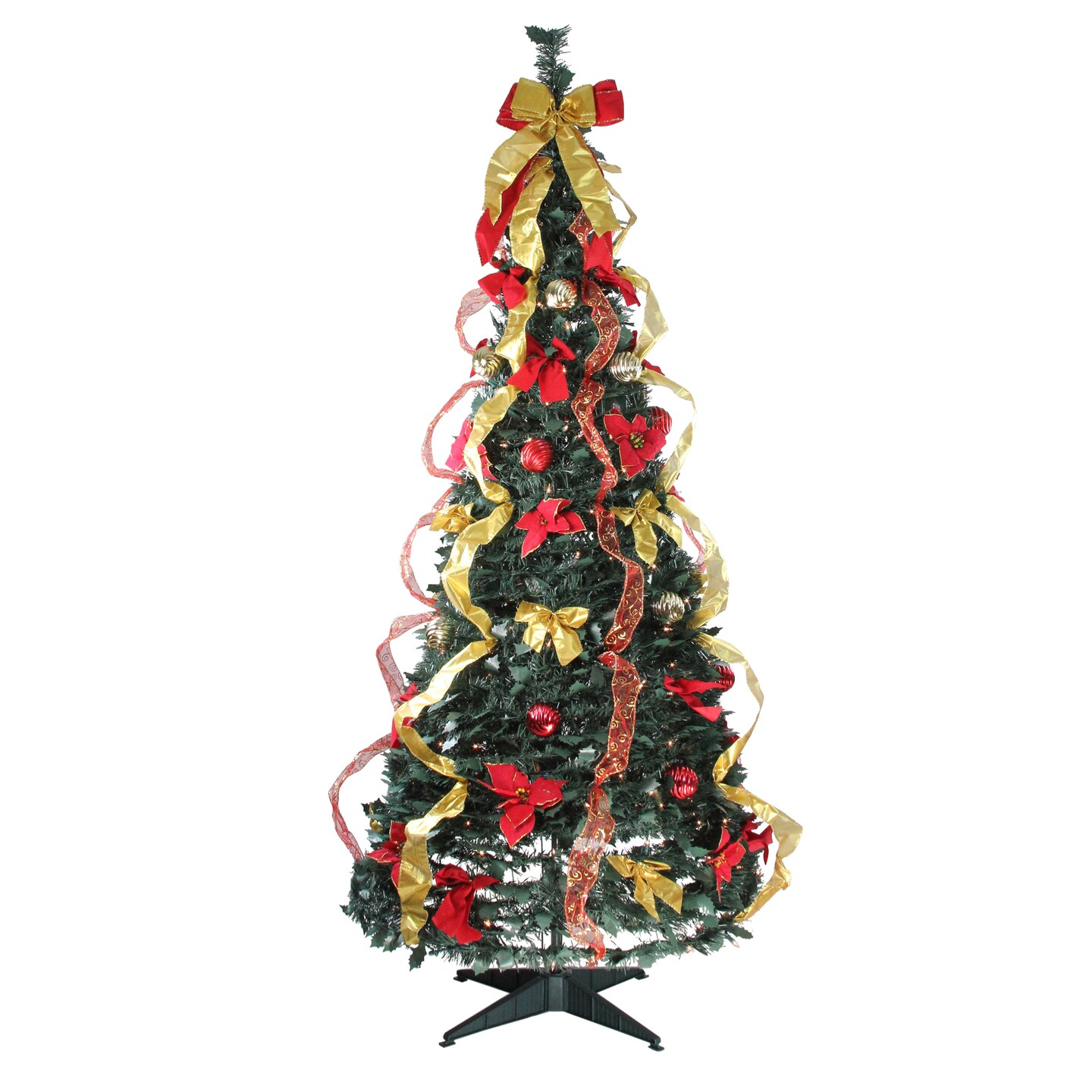 Northlight 6' Pre-Lit Gold and Red Pre-Decorated Pop-Up Artificial Christmas Tree, Clear Lights