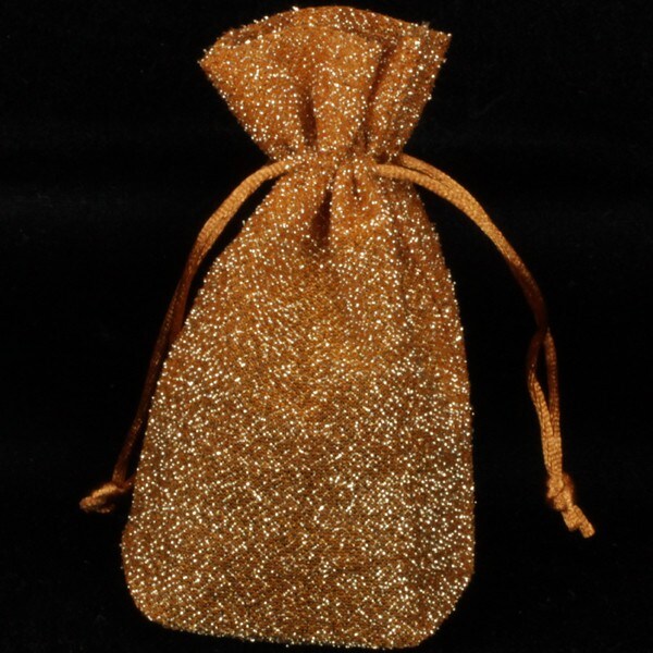 Pack of 12 Gold Fuzz Small Tie Close Copper Gold Gift Bags 5.5