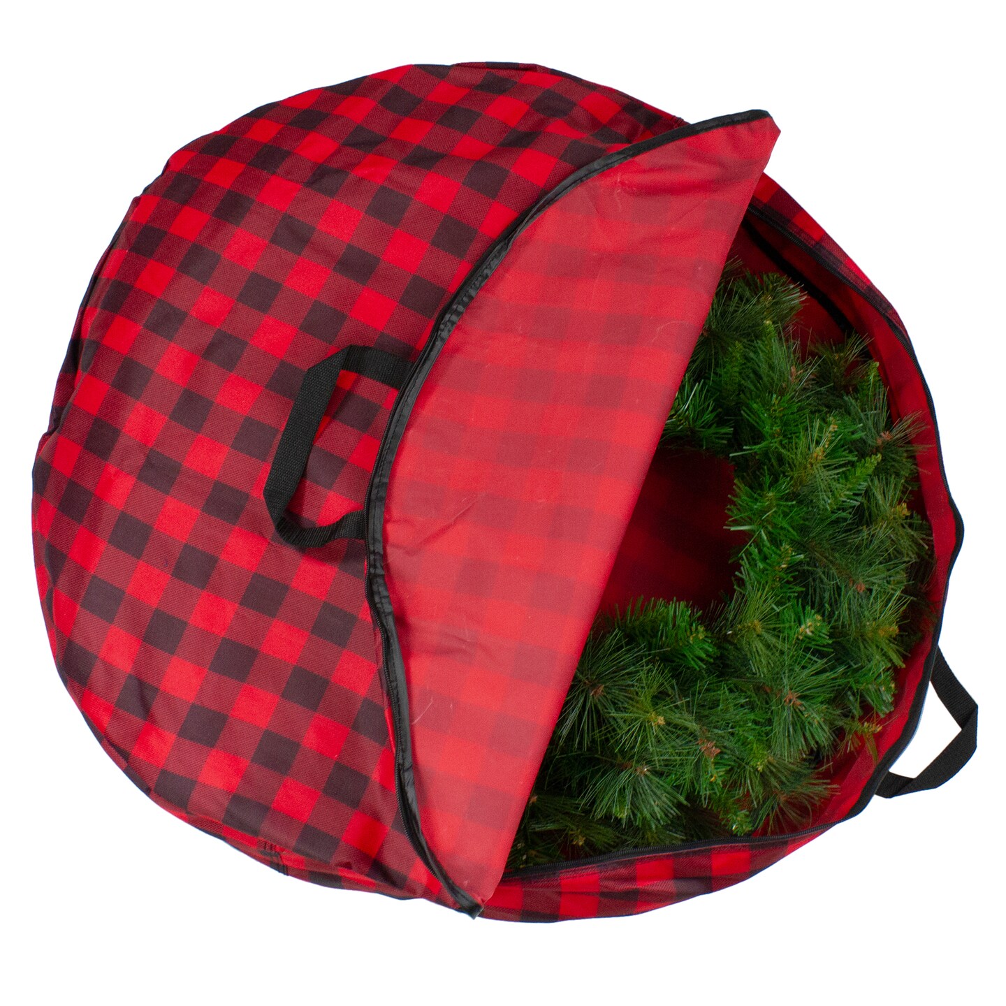 Dyno 30&#x22; Heavy Duty Red and Black Plaid Christmas Wreath Storage Bag with Handles