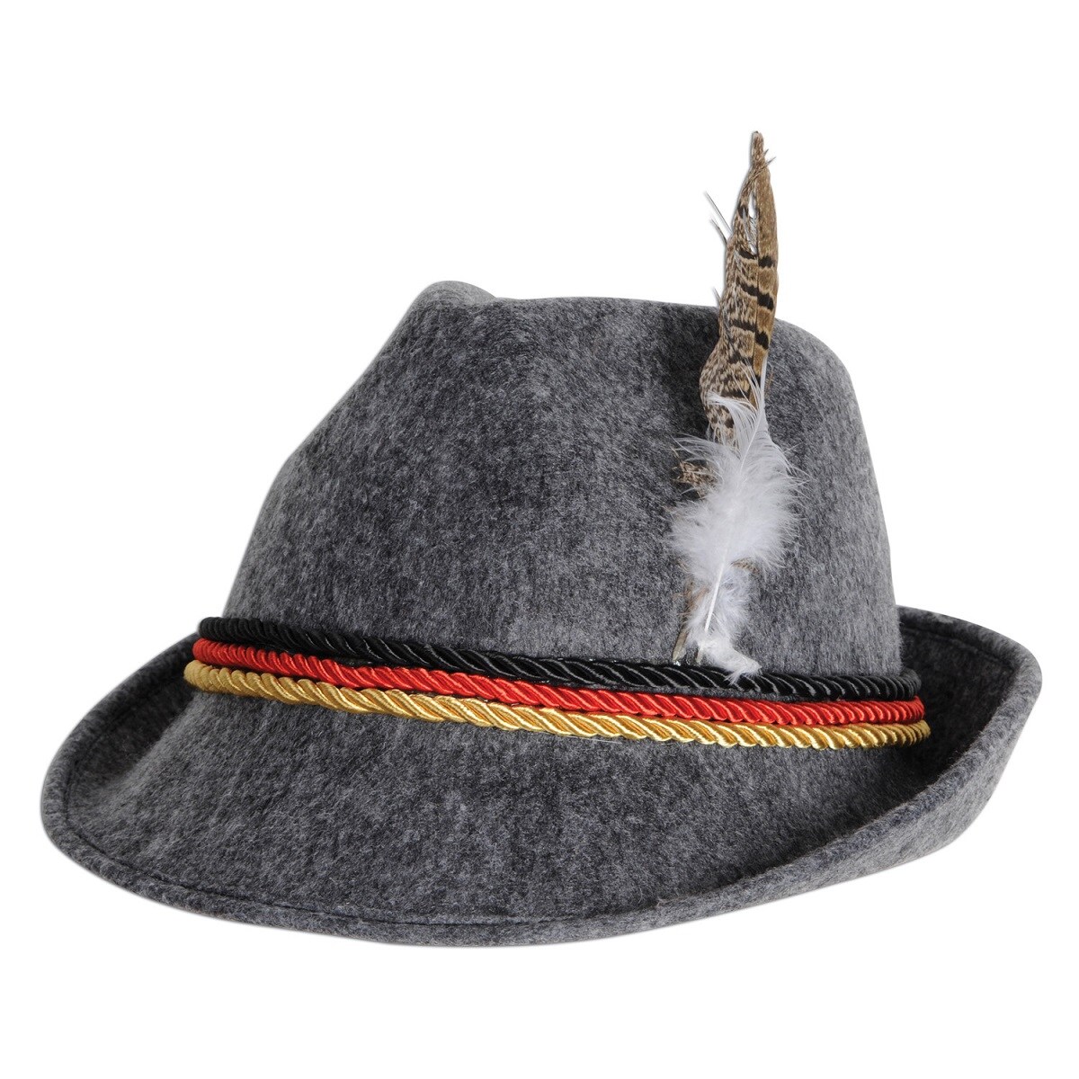 Party Central Club Pack of 6 Gray and Red Unisex Adult Oktoberfest German Alpine Hat with Feather - One Size