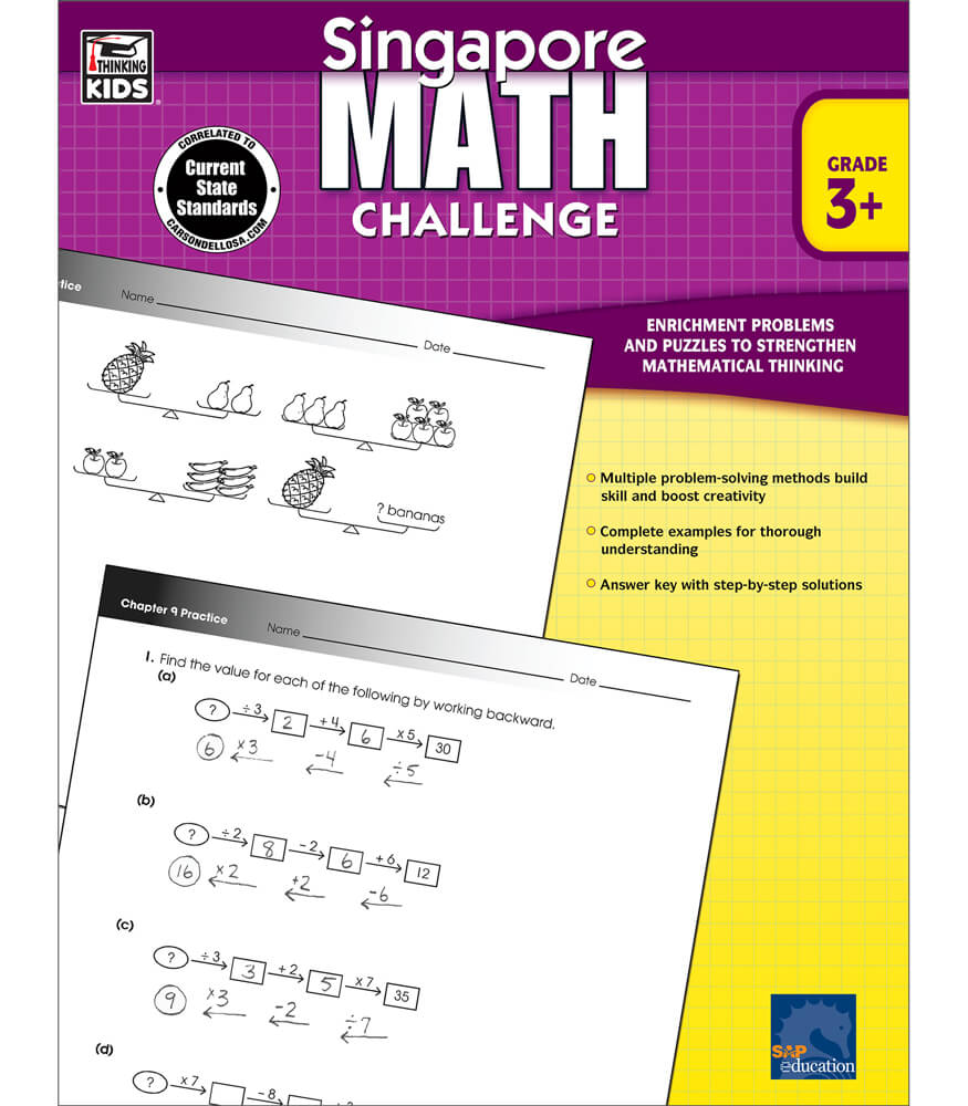 Singapore Math Challenge 3rd Grade Workbooks, Singapore Math Grade 3 and Up, Working Backwards, Patterns, Subtraction, and Multiplication Workbook, 3rd Grade Math Classroom or Homeschool Curriculum