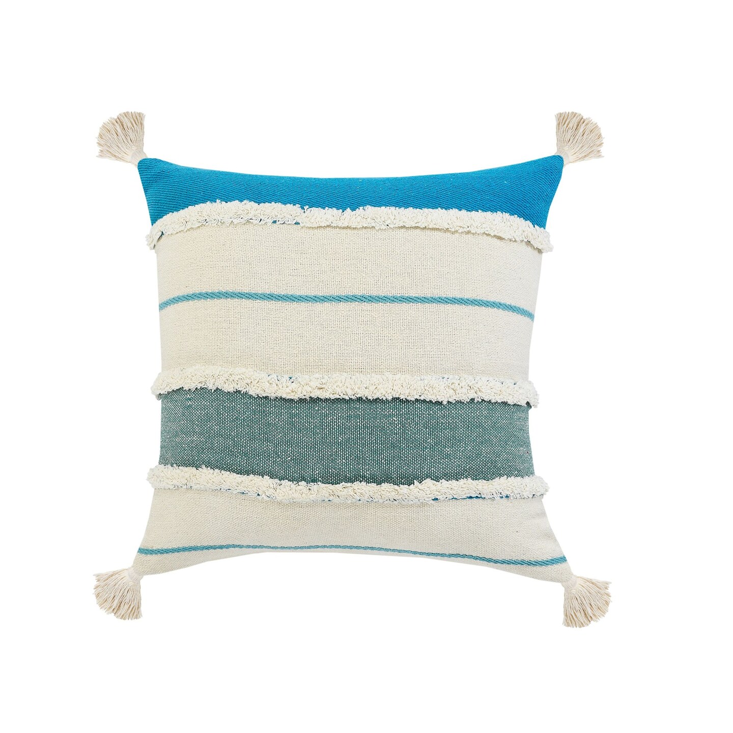 Laddha Home Designs 20" Turquoise and White Striped Hand Loomed Square Throw Pillow