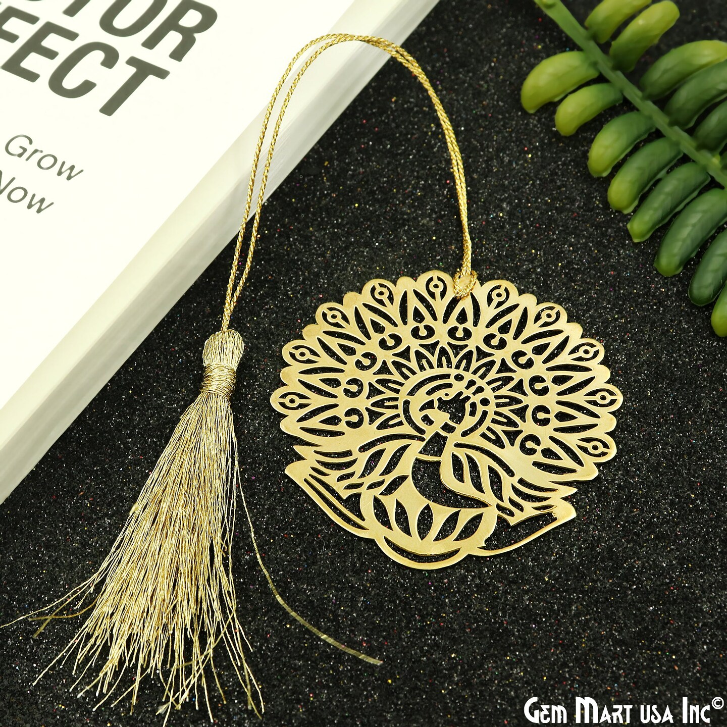 Metal Bookmark, Gold Plated Brass Bookmark, Bookmark with Tassel, Handcrafted, 1 pc, GemMartUSA (BOOK)