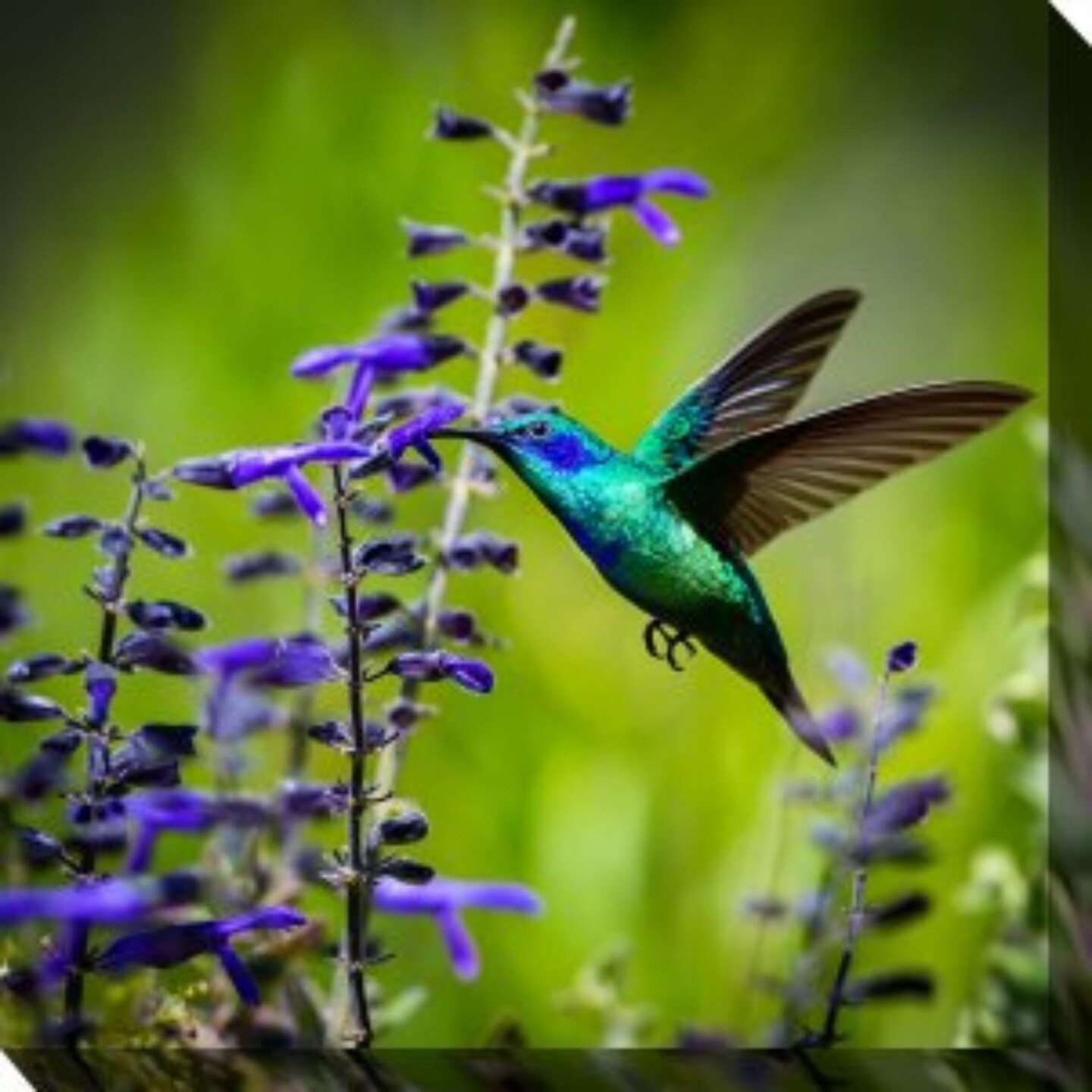 Outdoor Living and Style Purple and Green Hummingbird Outdoor Canvas Square Wall Art Decor 24" x 24"