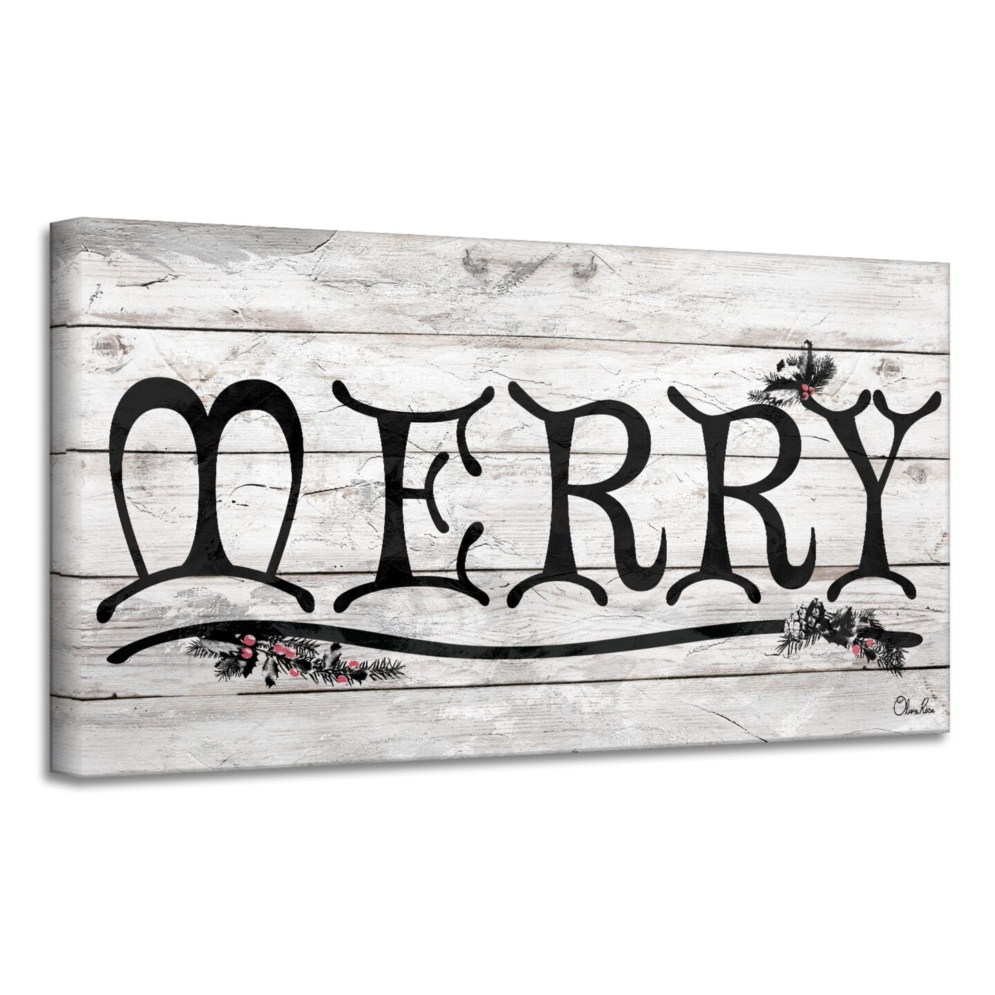 Crafted Creations White and Black &#x27;MERRY&#x27; Christmas Canvas Wall Art Decor 18&#x22; x 36&#x22;