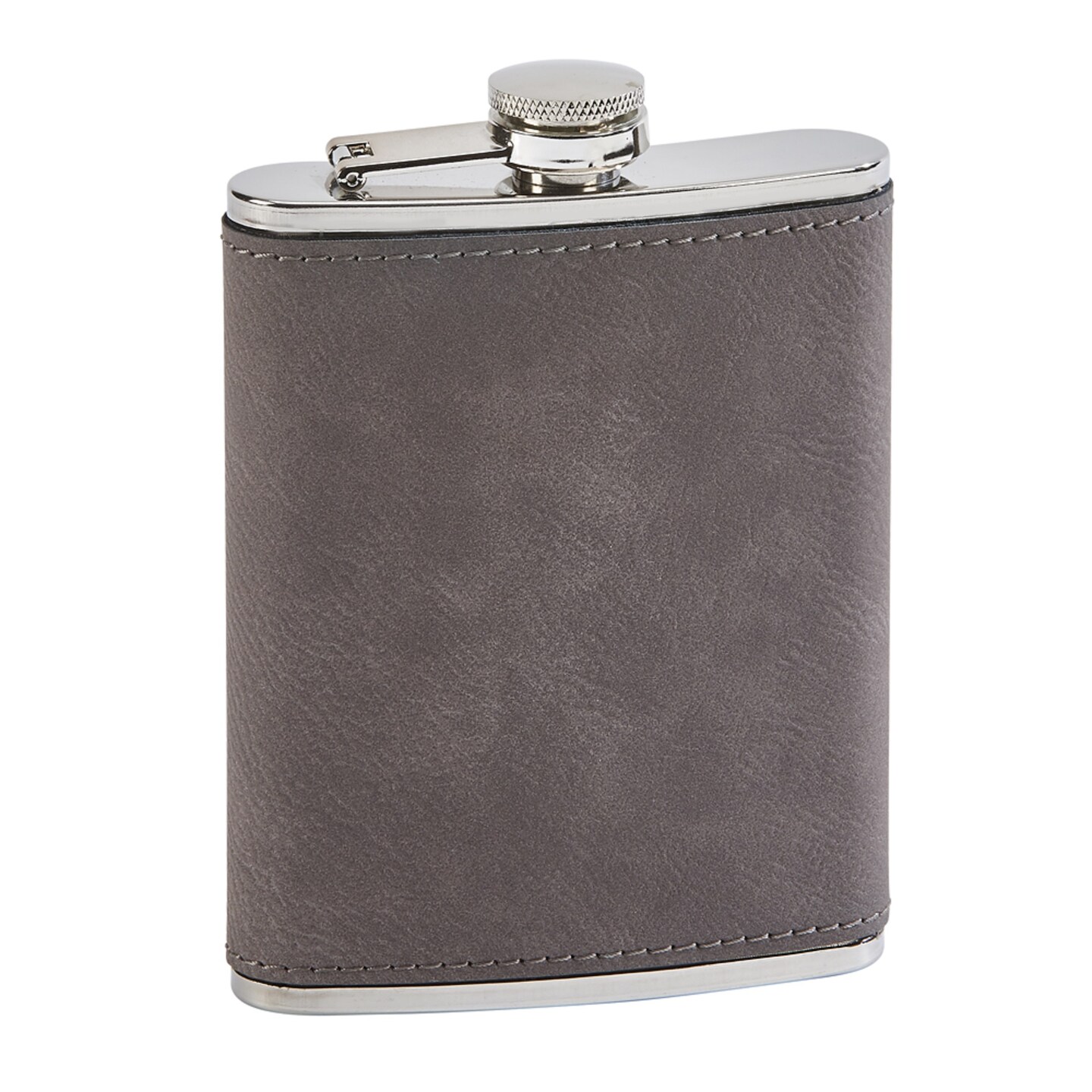 Contemporary Home Living 5.25&#x22; Gray Leatherette Stainless Steel Flask