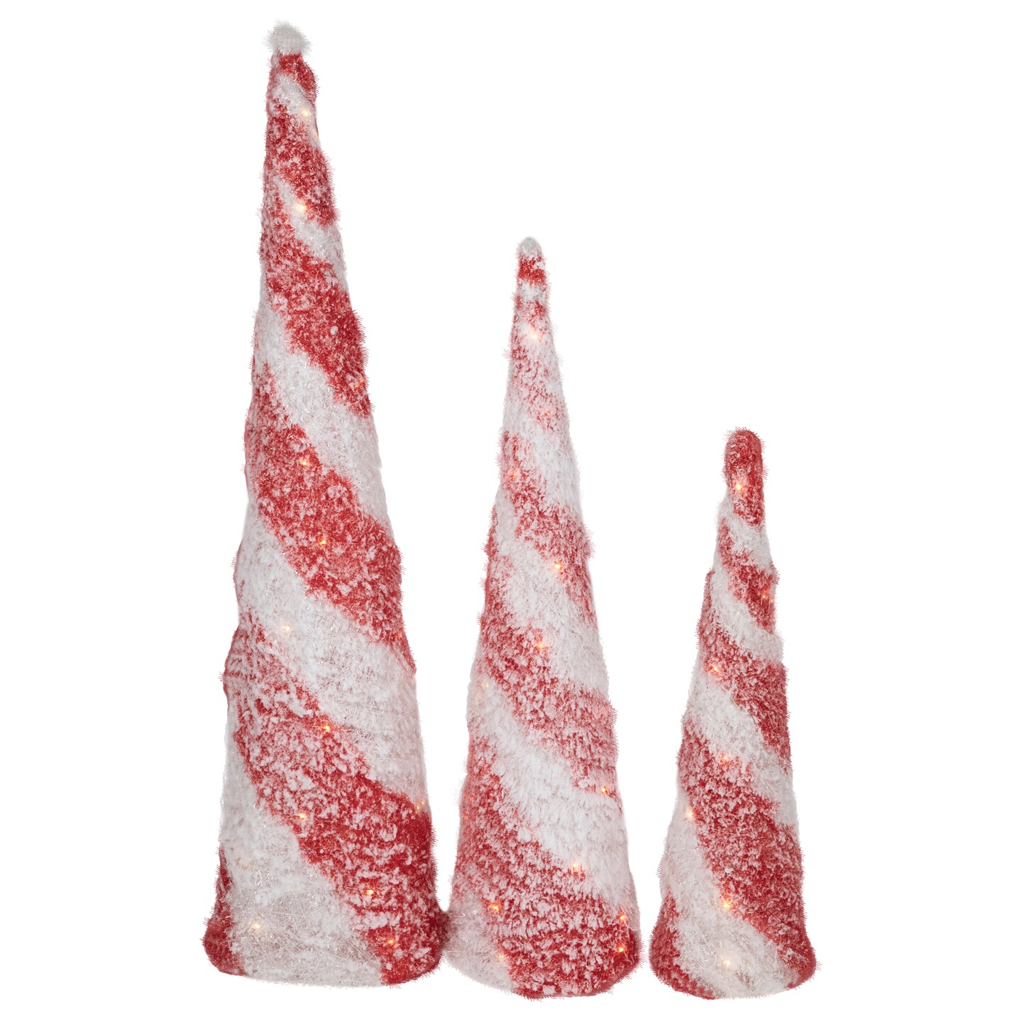 Northlight LED Lighted Snowy Candy Cane Striped Christmas Cone Trees - 3.25&#x27; - Set of 3