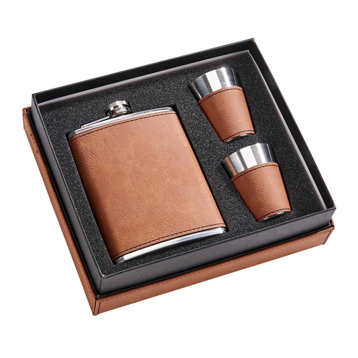 Contemporary Home Living 2.25&#x22; Caramel Leatherette Flask Set with Cup