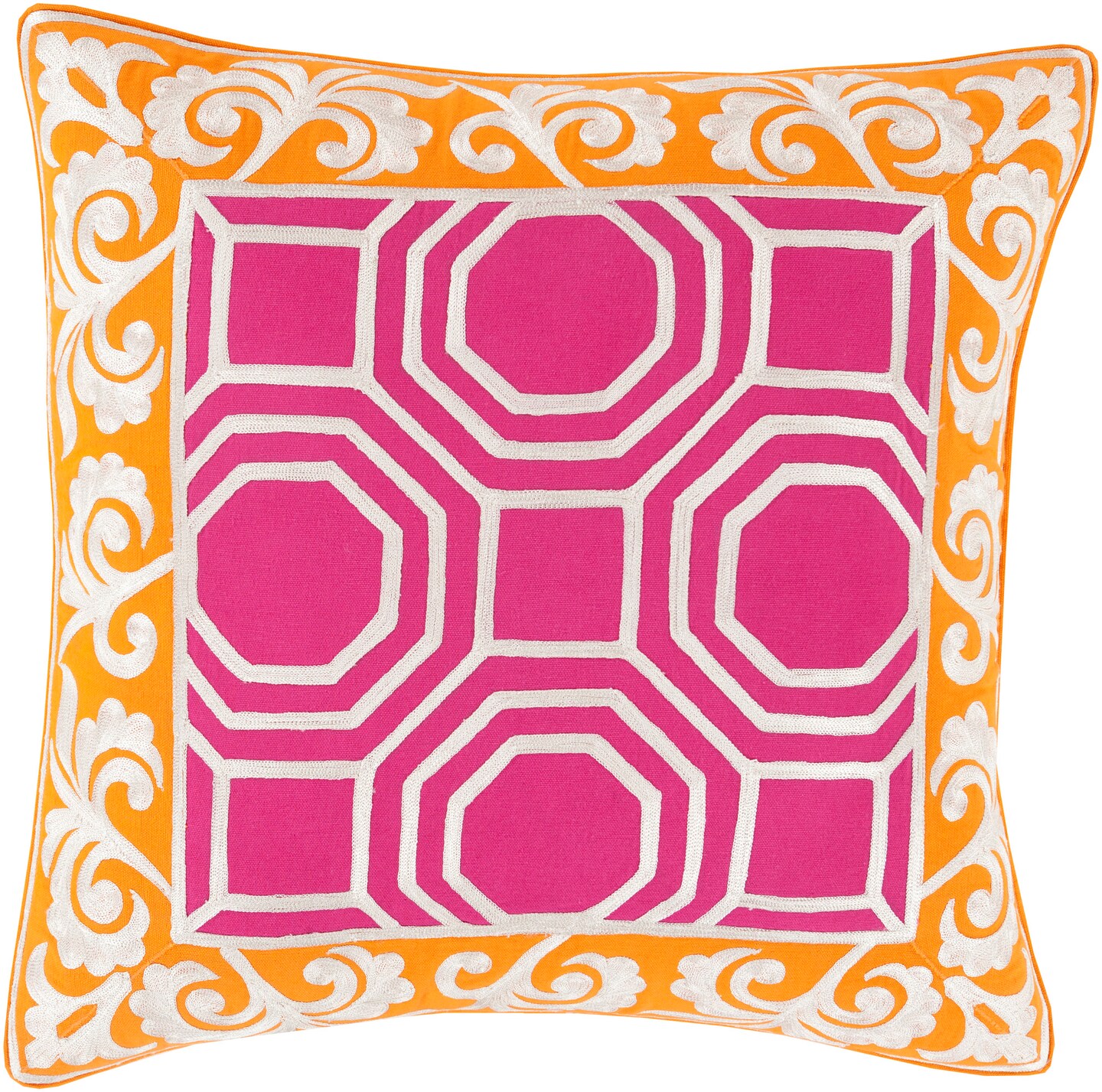 Tiwari Home 20" Berry Pink and Carrot Orange Geometric Square Throw Pillow