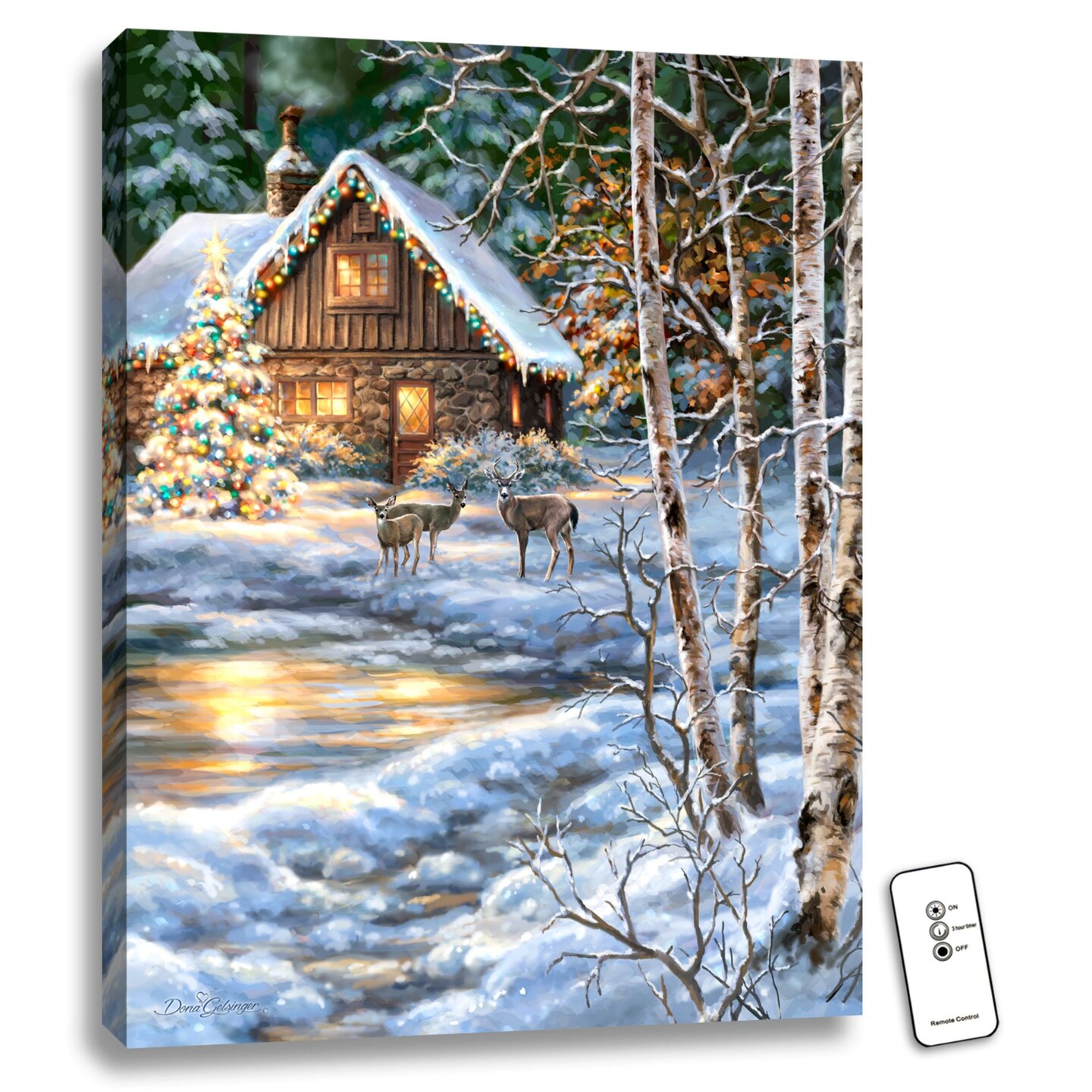 Glow Decor 24&#x22; x 18&#x22; White and Brown Christmas at the Cabin Back-lit Wall Art with Remote Control
