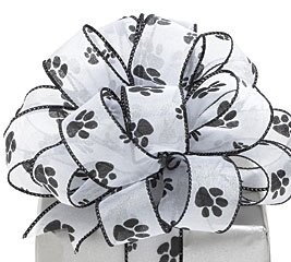 The Ribbon People Black and White Paw Print Wired Craft Ribbon 2.5&#x22; x 40 Yards