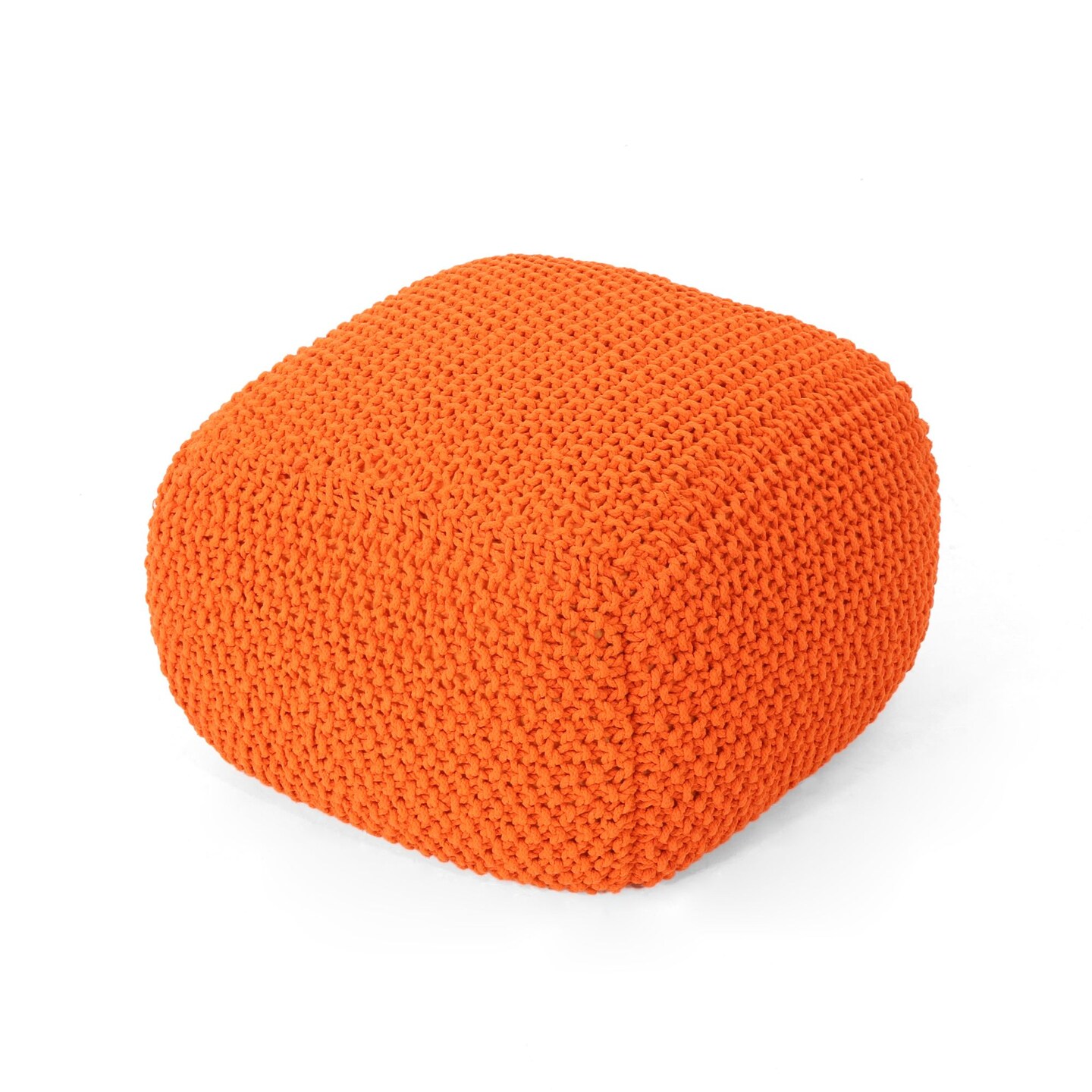 Contemporary Home Living 20.5&#x22; Orange Contemporary Knitted Square Pouf Ottoman