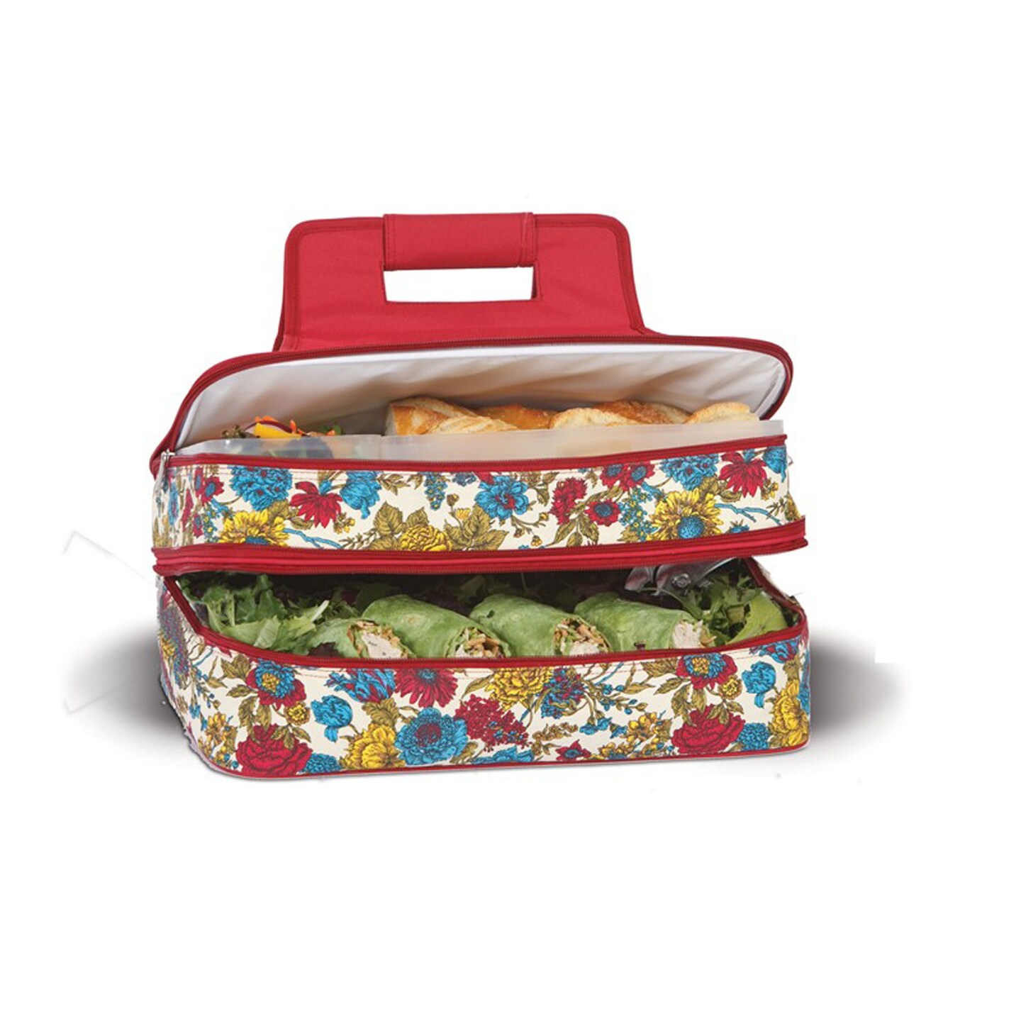 CC Outdoor Living 18" Red April Cornell Floribunda Sleek Expandable Hot and Cold Food Carrier with Storage Containers