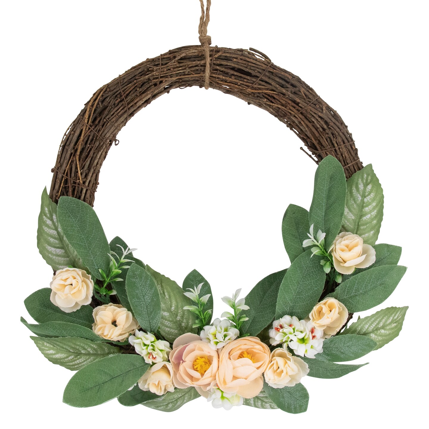 Northlight 14&#x22; Mini Peach Rose Half Floral Spring Wreath