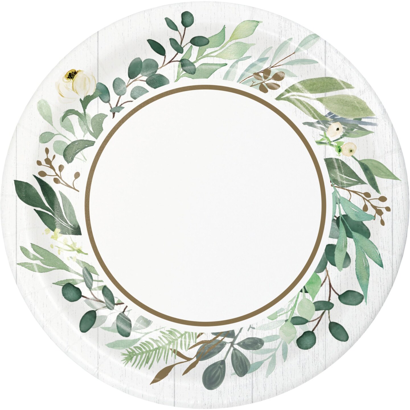 Party Central Disposable Eucalyptus Garland Paper Party Luncheon Plates - 7" - Club Pack of 96