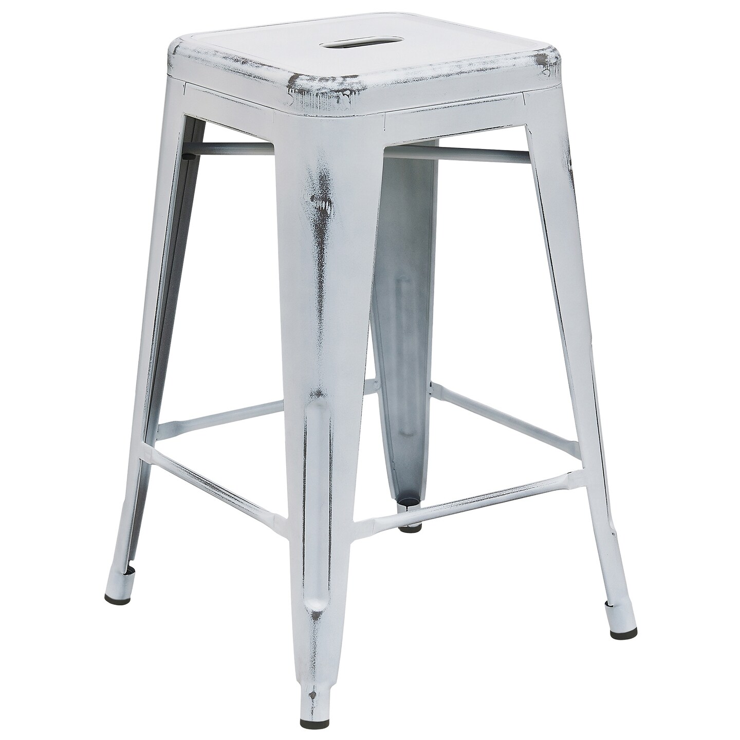 Flash Furniture 24'' White Distressed Backless Industrial Style Outdoor Patio Counter Height Stool