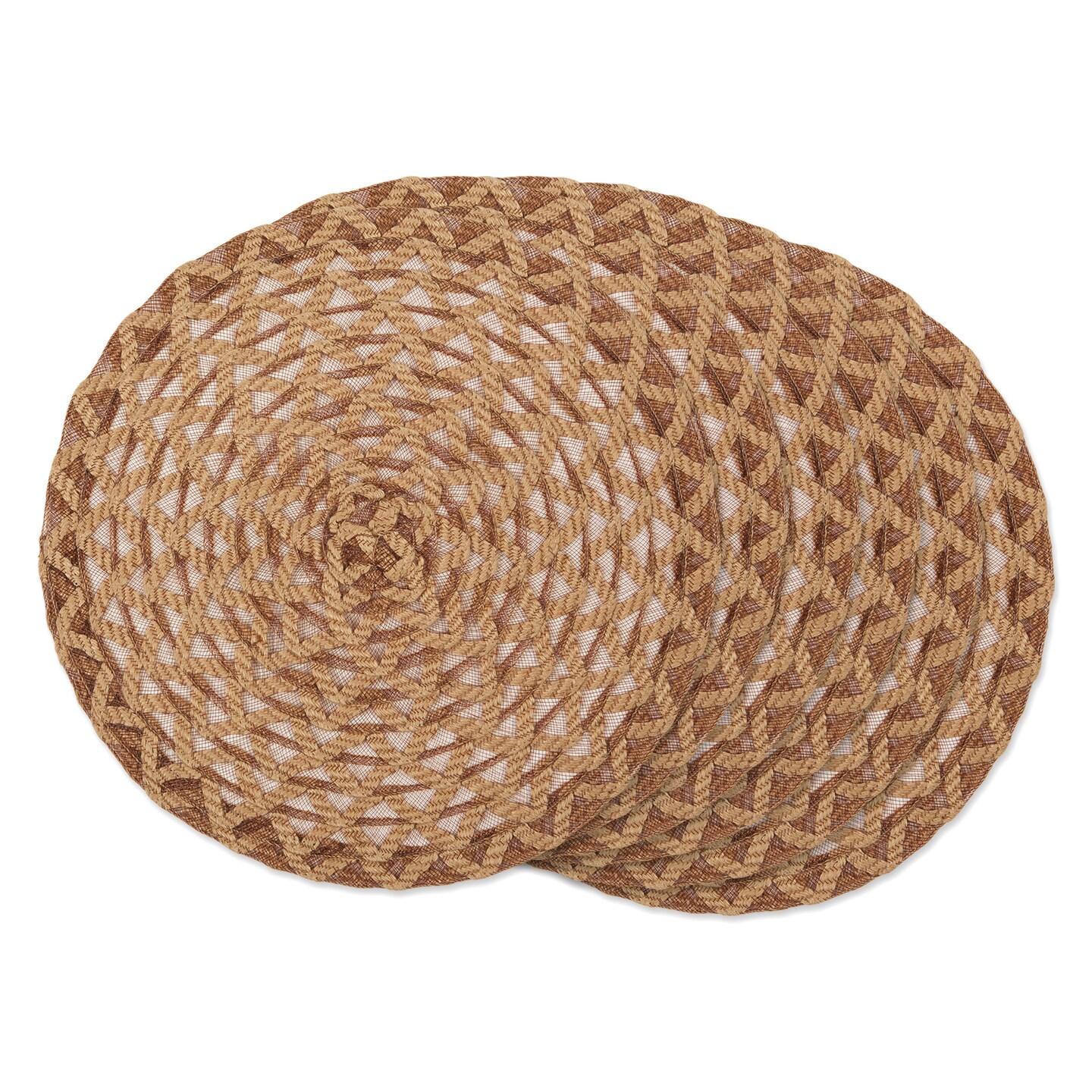 Contemporary Home Living Set of 6 Brown Woven Round Decorative Placemats, 15&#x22;