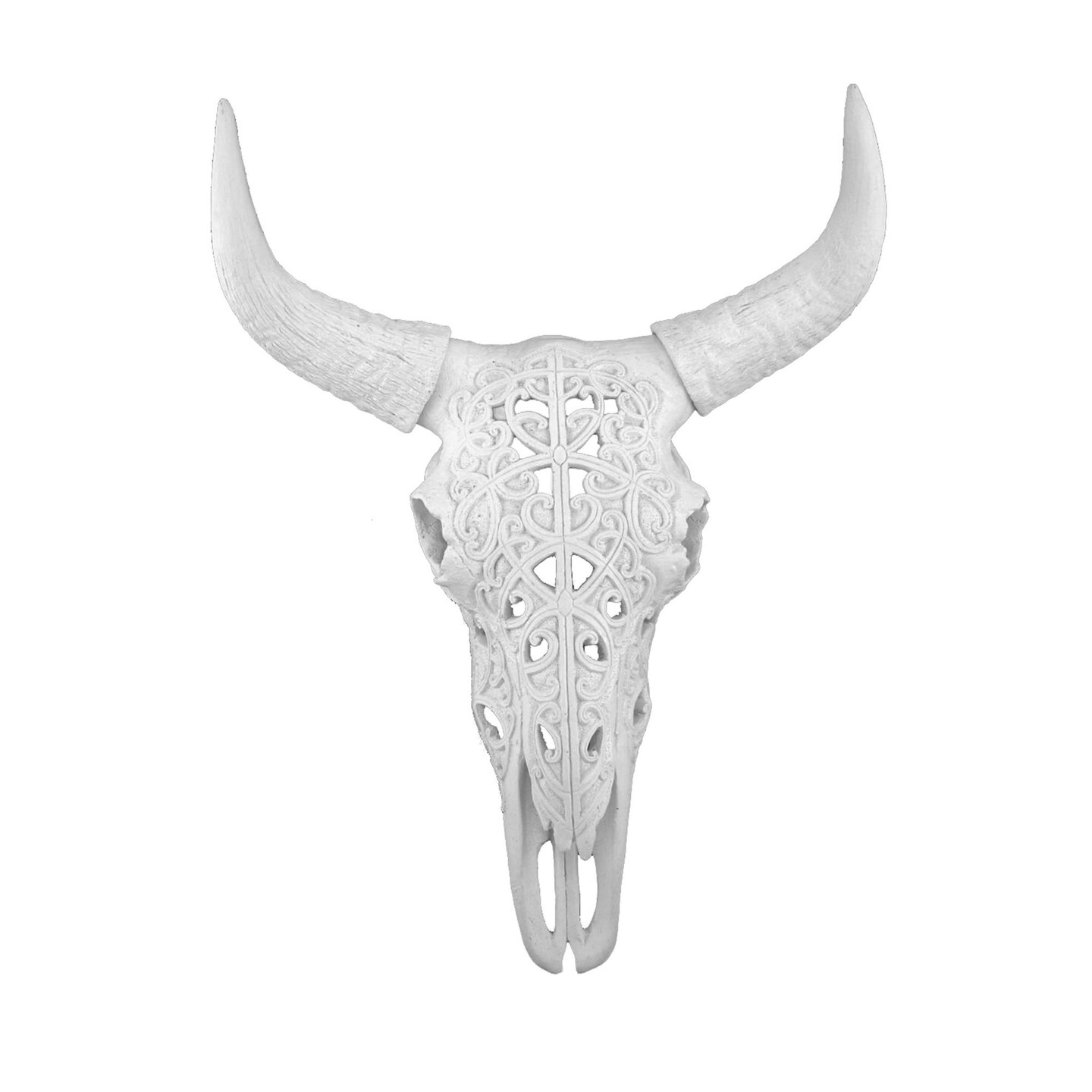 Kingston Living 17.75&#x22; White Carved Bull Skull Wall Decor
