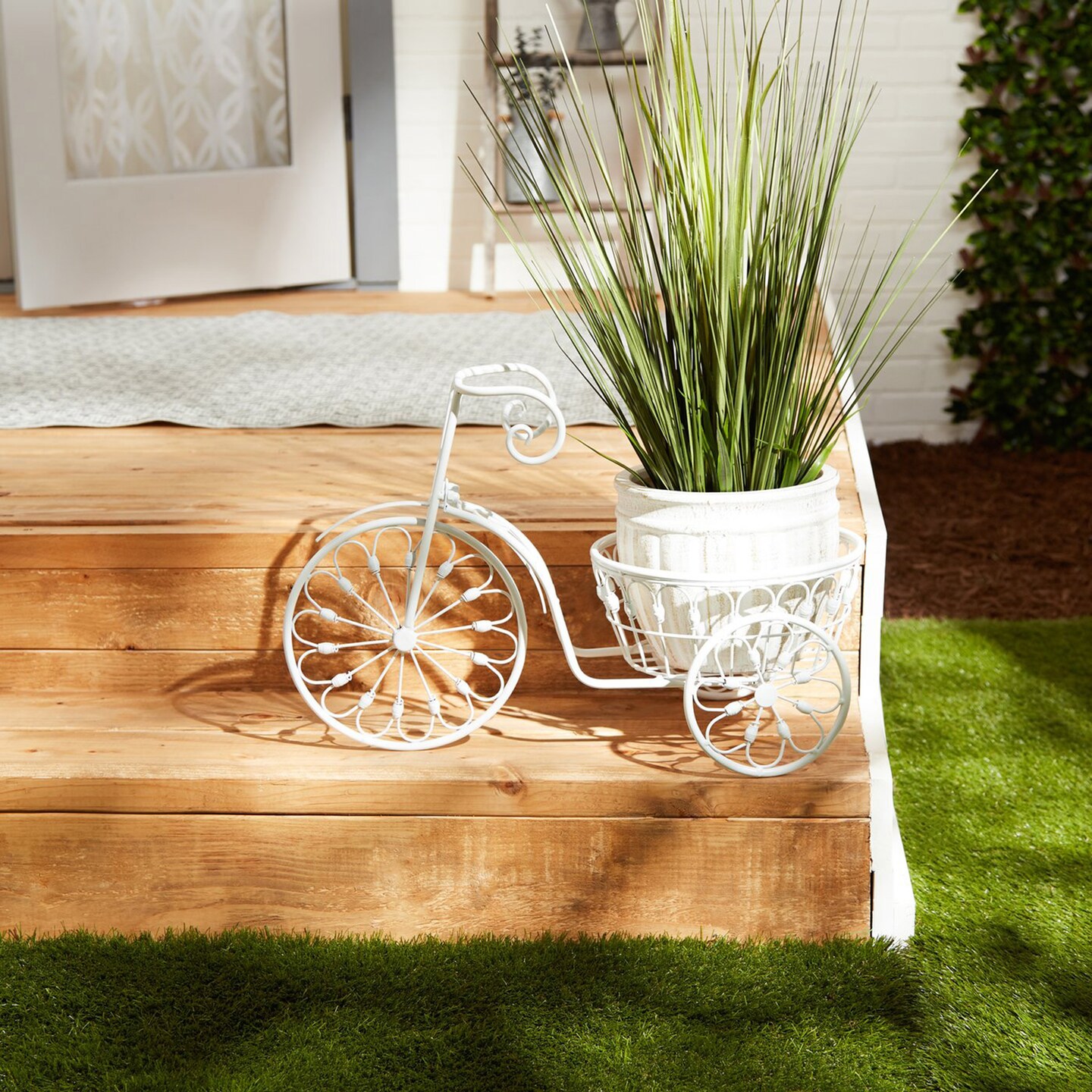 Summerfield Terrace Home Decorative White Metal Tricycle Planter