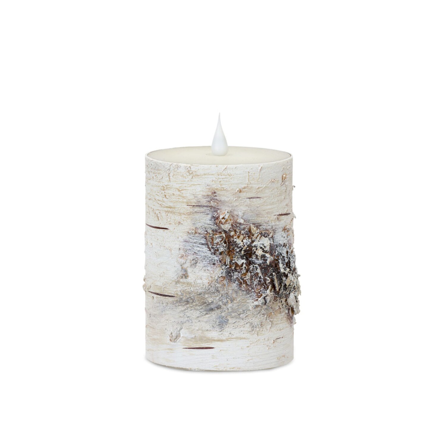Contemporary Home Living Set of 2 Winter White and Brown Contemporary LED Birch Candles, 6&#x22;
