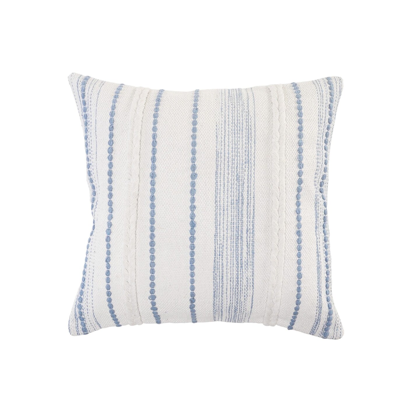 Laddha Home Designs 20" White and Light Blue Striped Square Throw Pillow