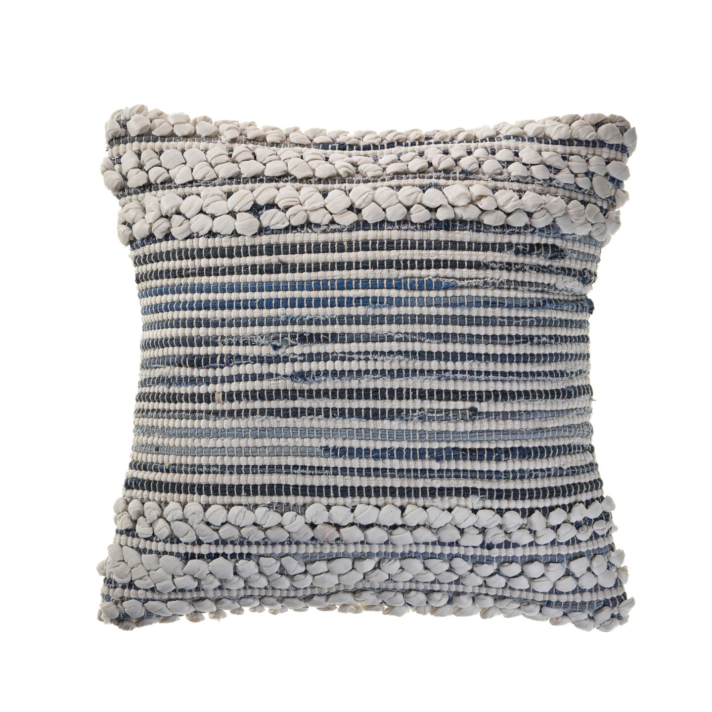 Laddha Home Designs 18&#x22; Blue and Ivory Textured Square Throw Pillow