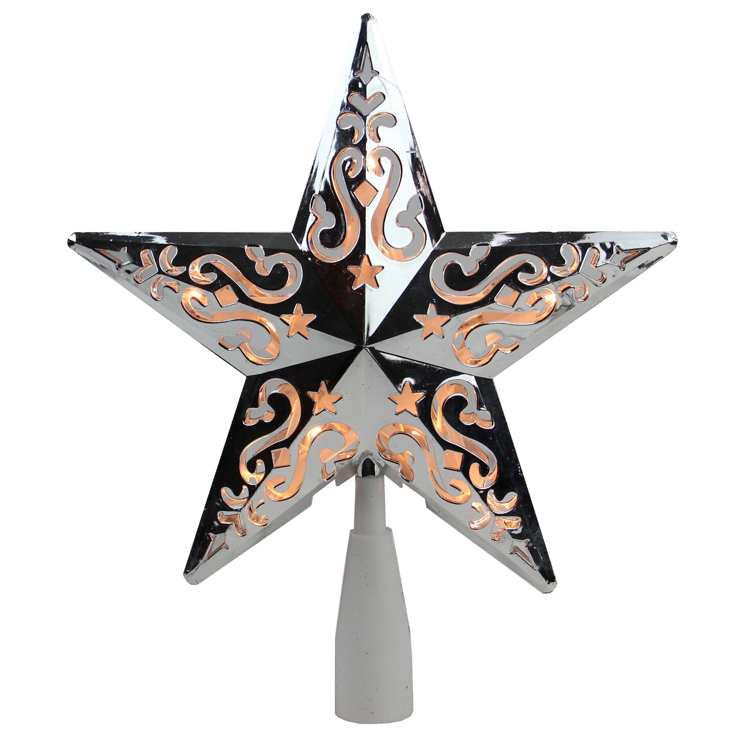 Northlight 8.25&#x22; Silver Scroll Star Lighted Christmas Tree Topper - Clear Lights