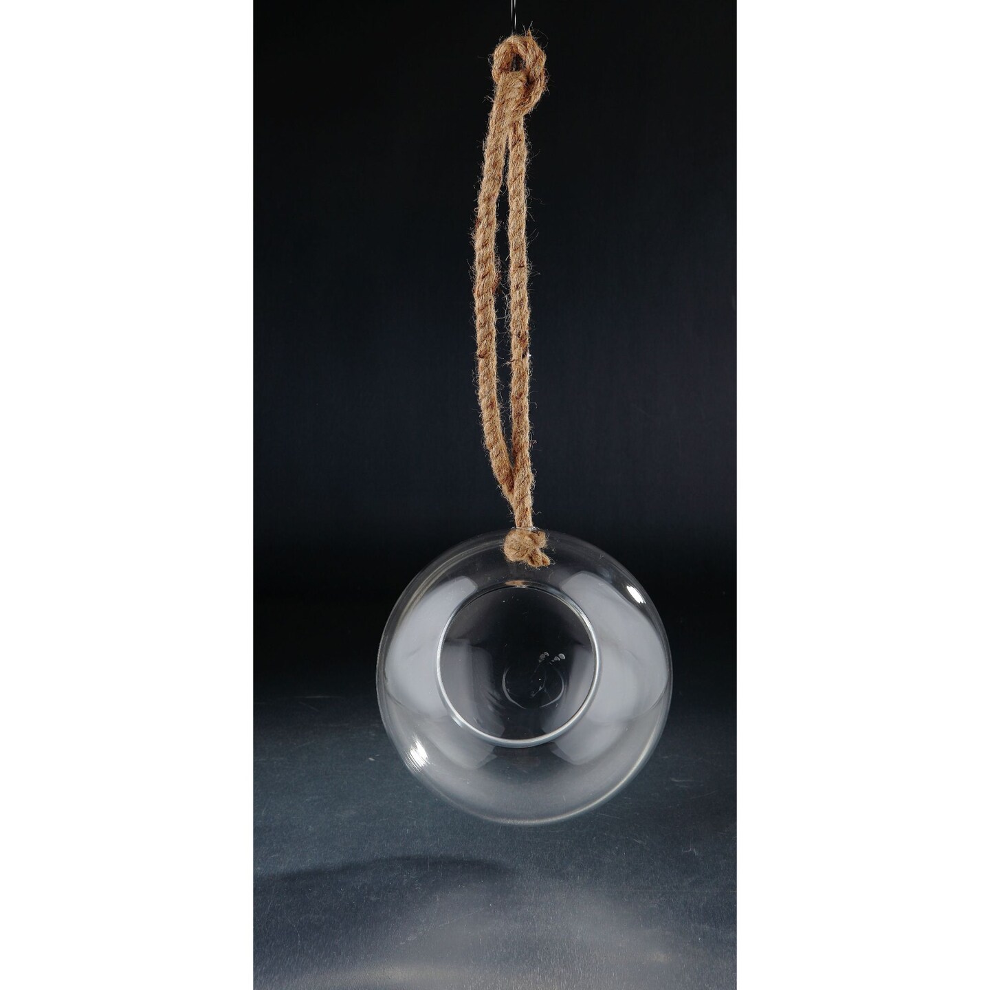 CC Home Furnishings 8&#x22; Clear Spherical Hanging Tea Light Holder with Jute Rope