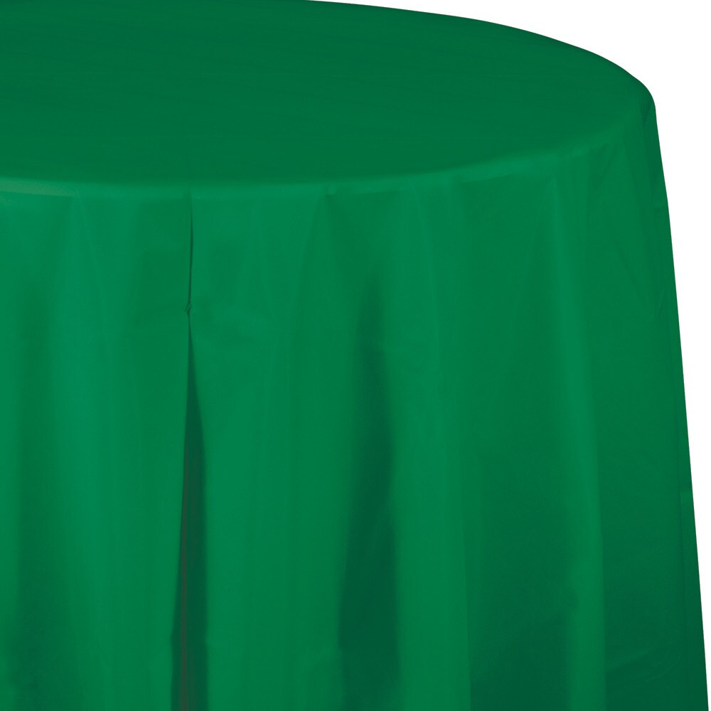 Party Central Club Pack of 12 Emerald Green Octy-Round Disposable Table Covers 82&#x22;