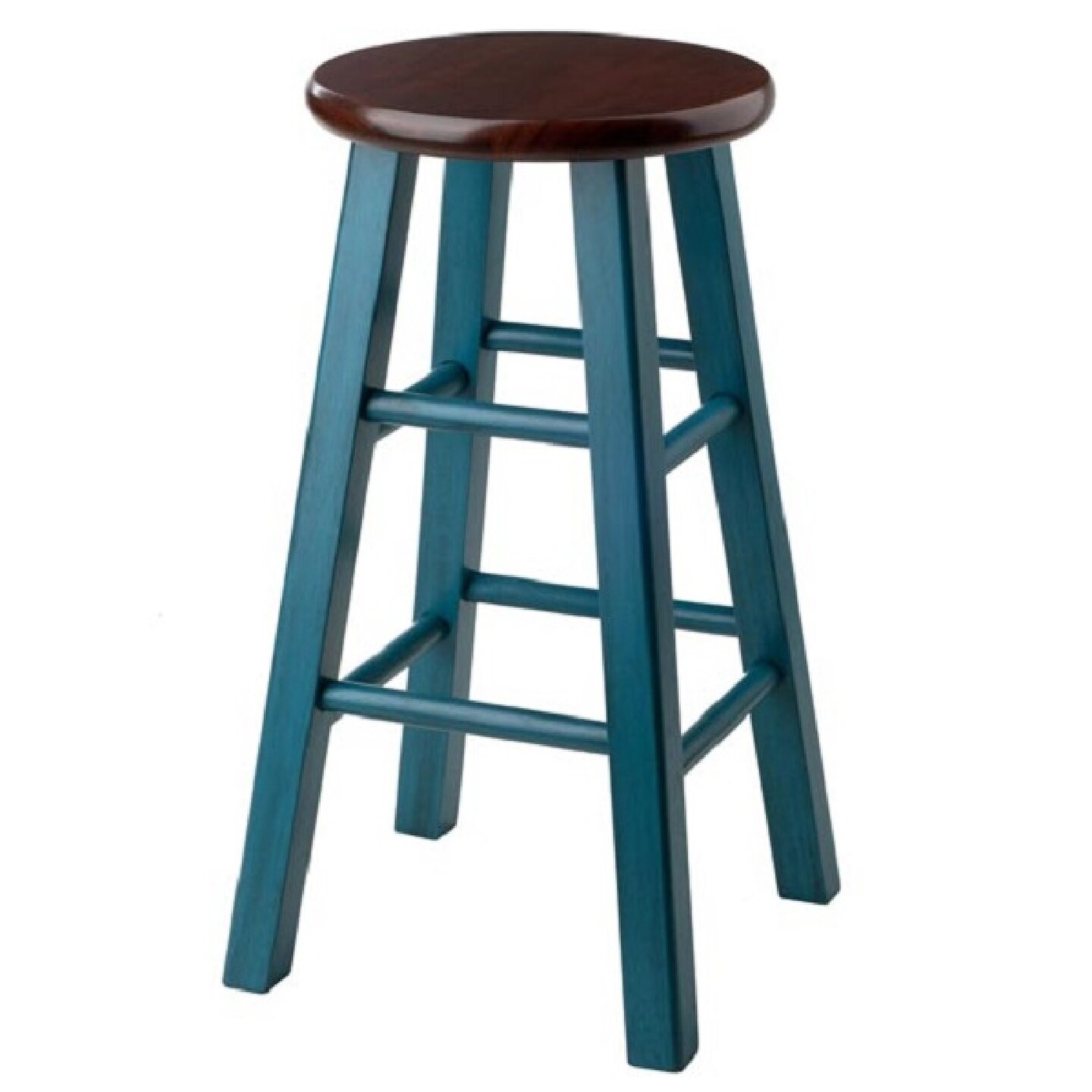 Contemporary Home Living 24” Teal Blue Round Counter Stool with Walnut Seat
