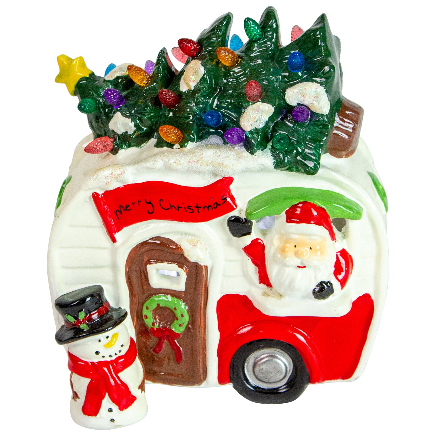 Northlight LED Lighted Santa and Snowman Camper Christmas Decoration - 7.75&#x22;