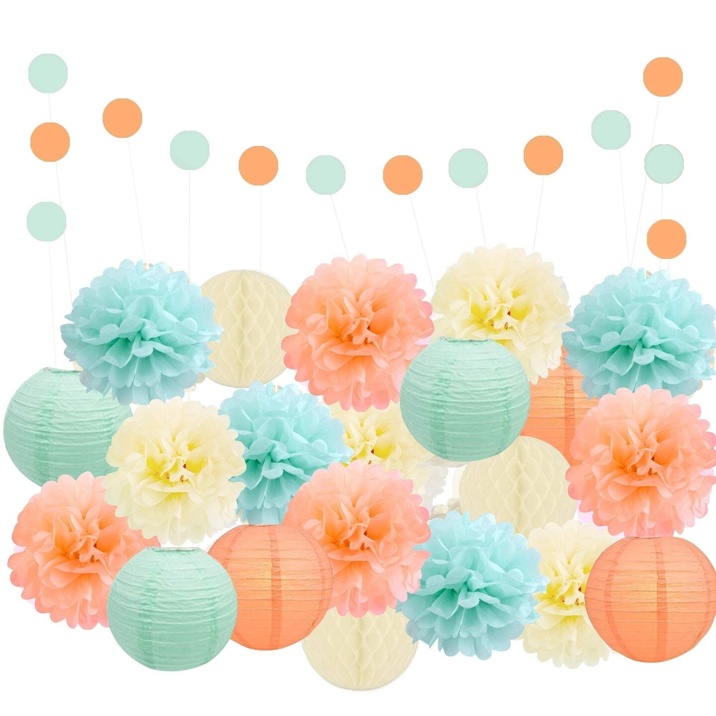 EpiqueOne Party Decoration Kit &#x2013; Mint, Peach and Ivory Decorative Party Supplies Set &#x2013; Reusable Party Decor &#x2013; Ideal for Birthday, Baby Shower, Anniversary, Wedding, Bridal Shower