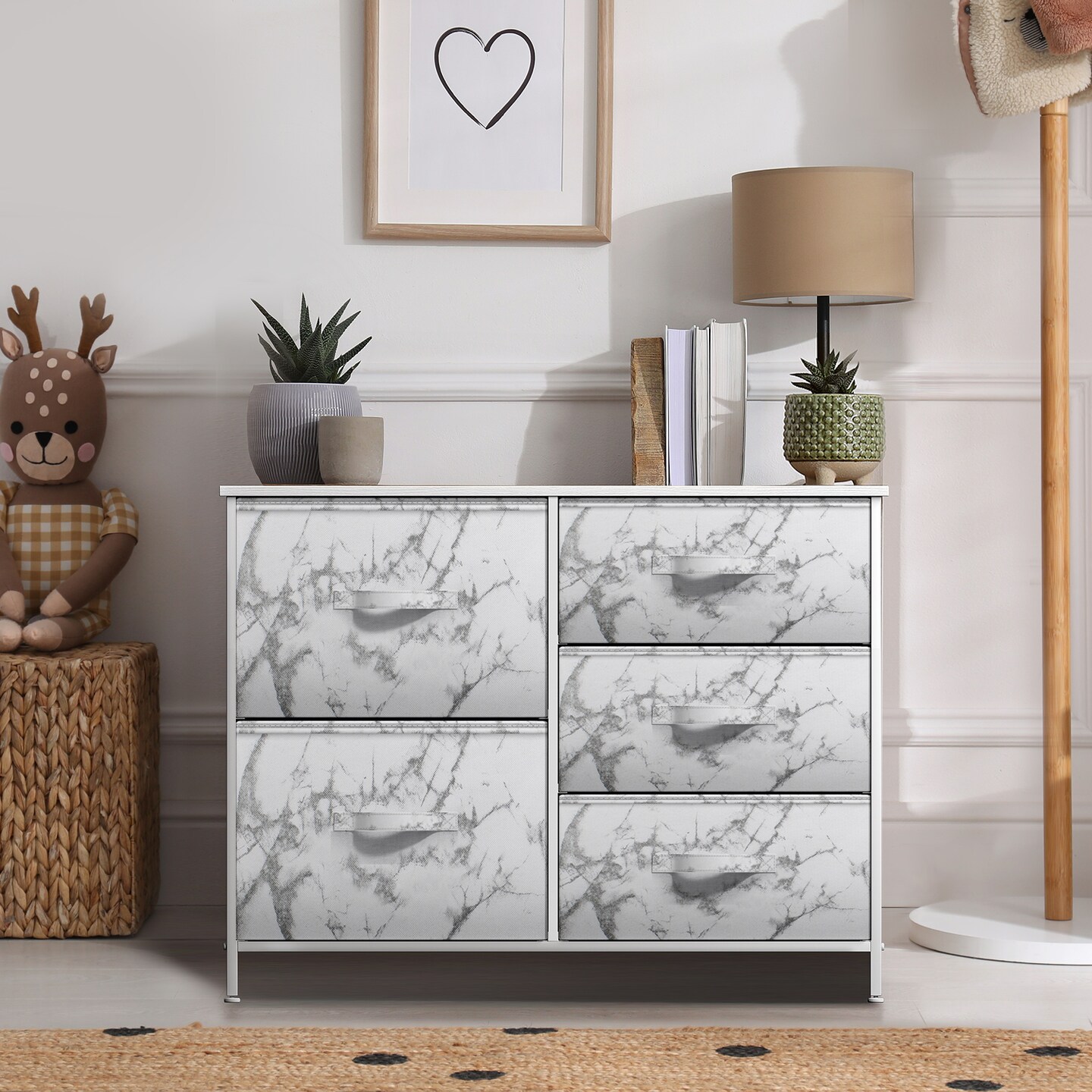 Sorbus Dresser with 5 Drawers - Storage Chest Organizer with Steel Frame, Wood Top, Handles, Fabric Bins